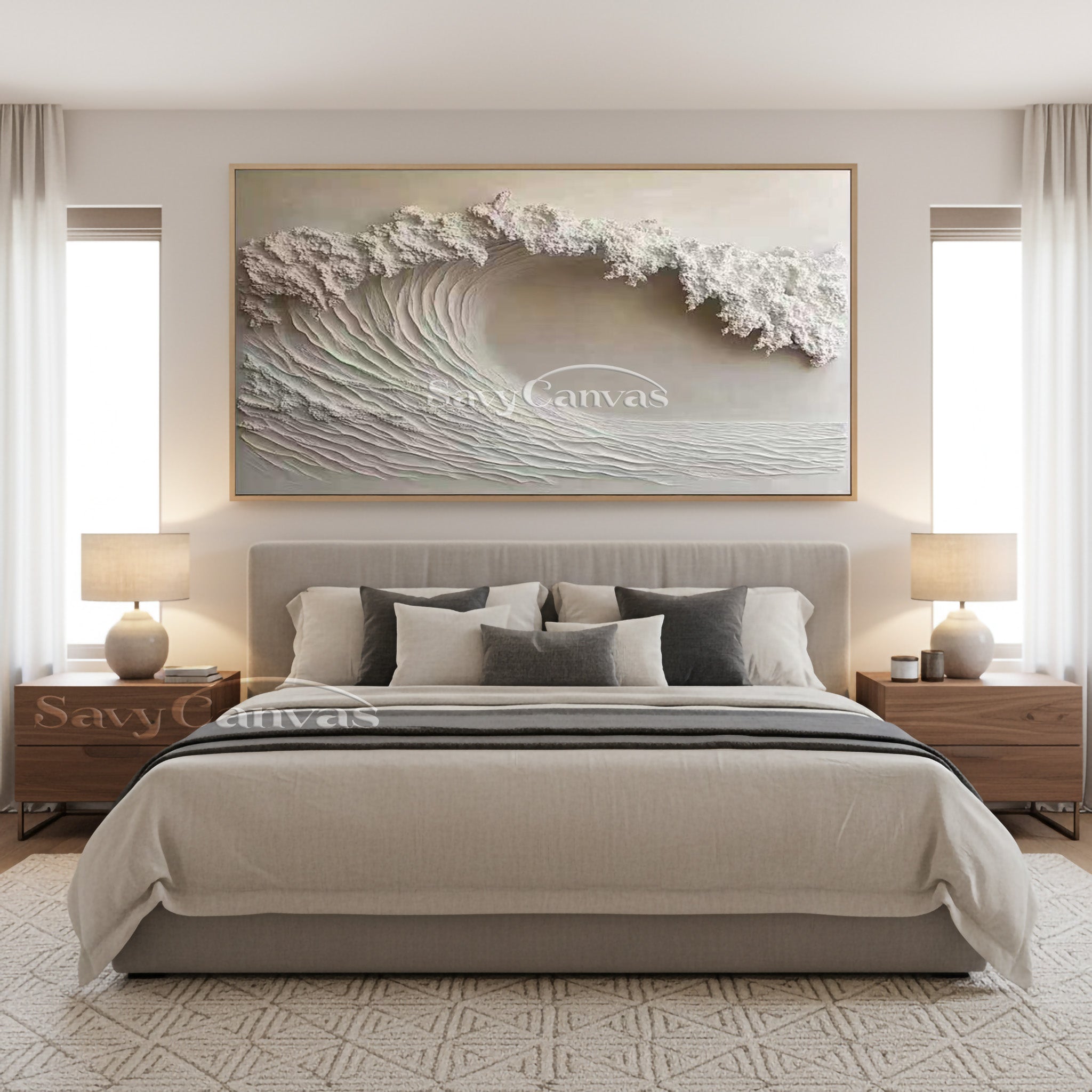 Handmade Impasto White Wave Canvas Art - Modern Coastal Decor #SS 029