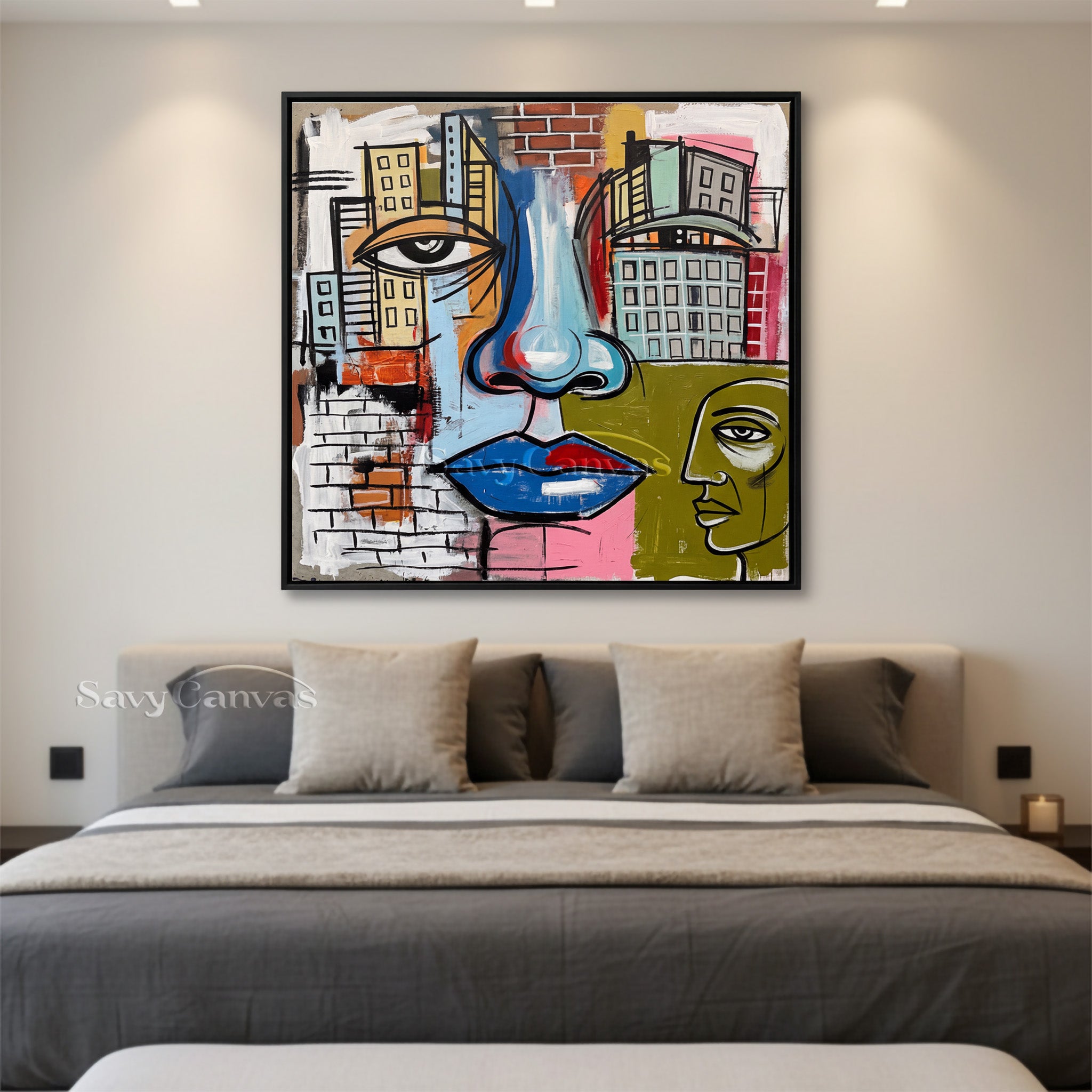 Abstract Urban Face Oil Painting - Modern Street Art Wall Deco #SS 052