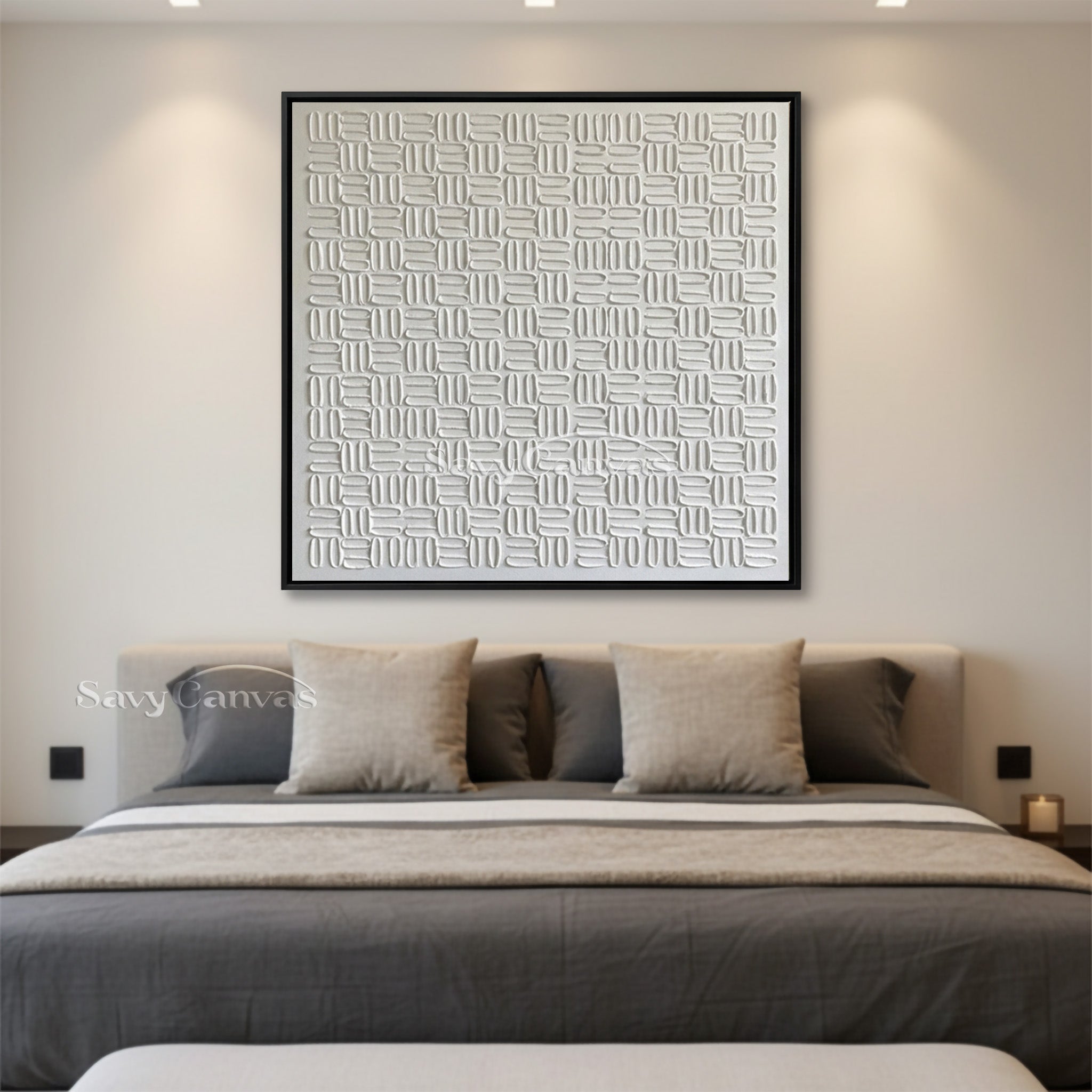 Modern Textured Painting | Framed White Wall Art #AA 494