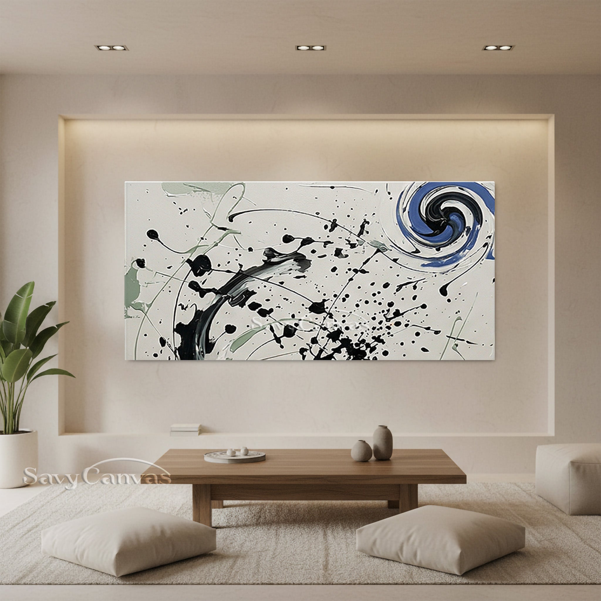 Abstract Swirl Splash Canvas Art – Modern Contemporary Wall Painting #JJ 471