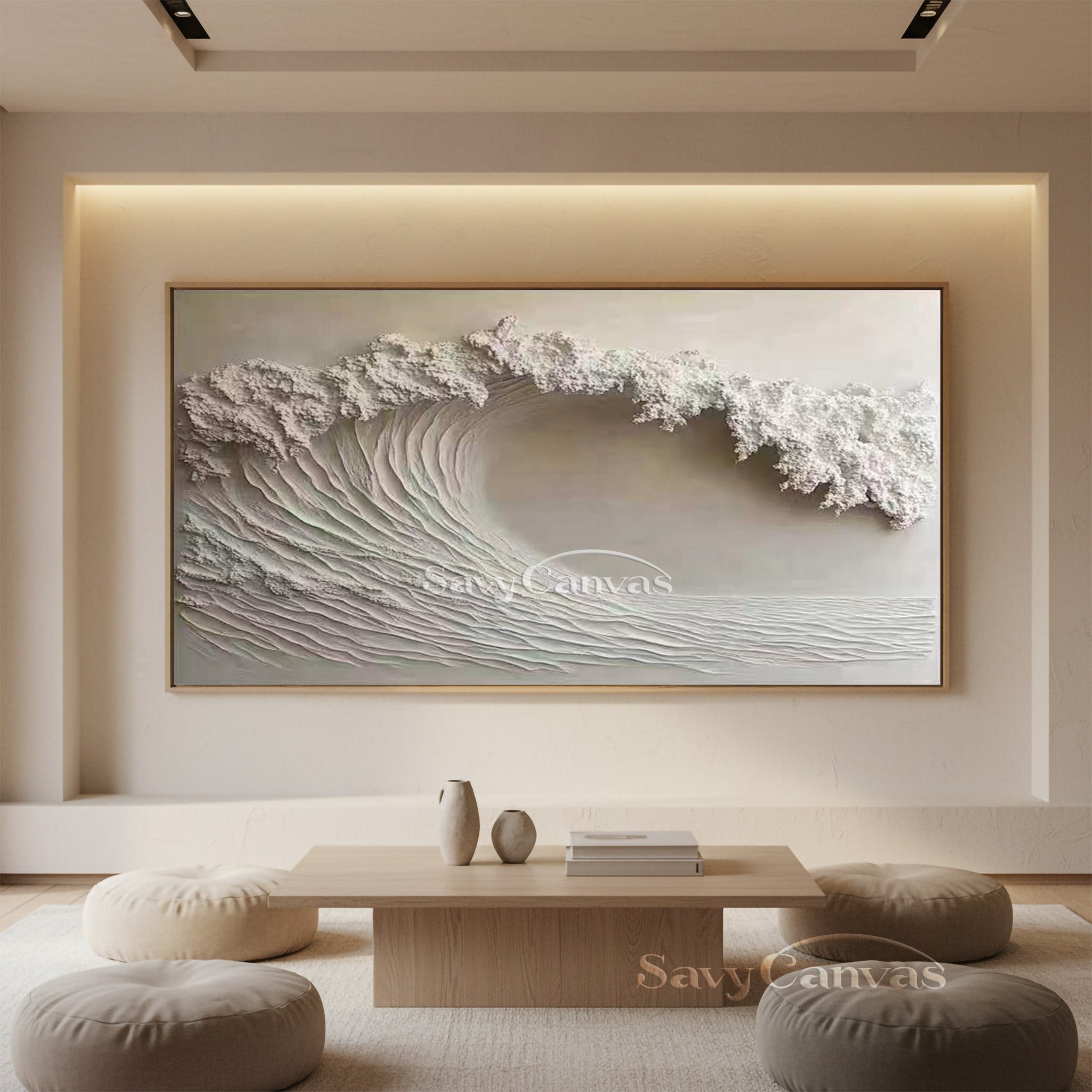 Handmade Impasto White Wave Canvas Art - Modern Coastal Decor #SS 029