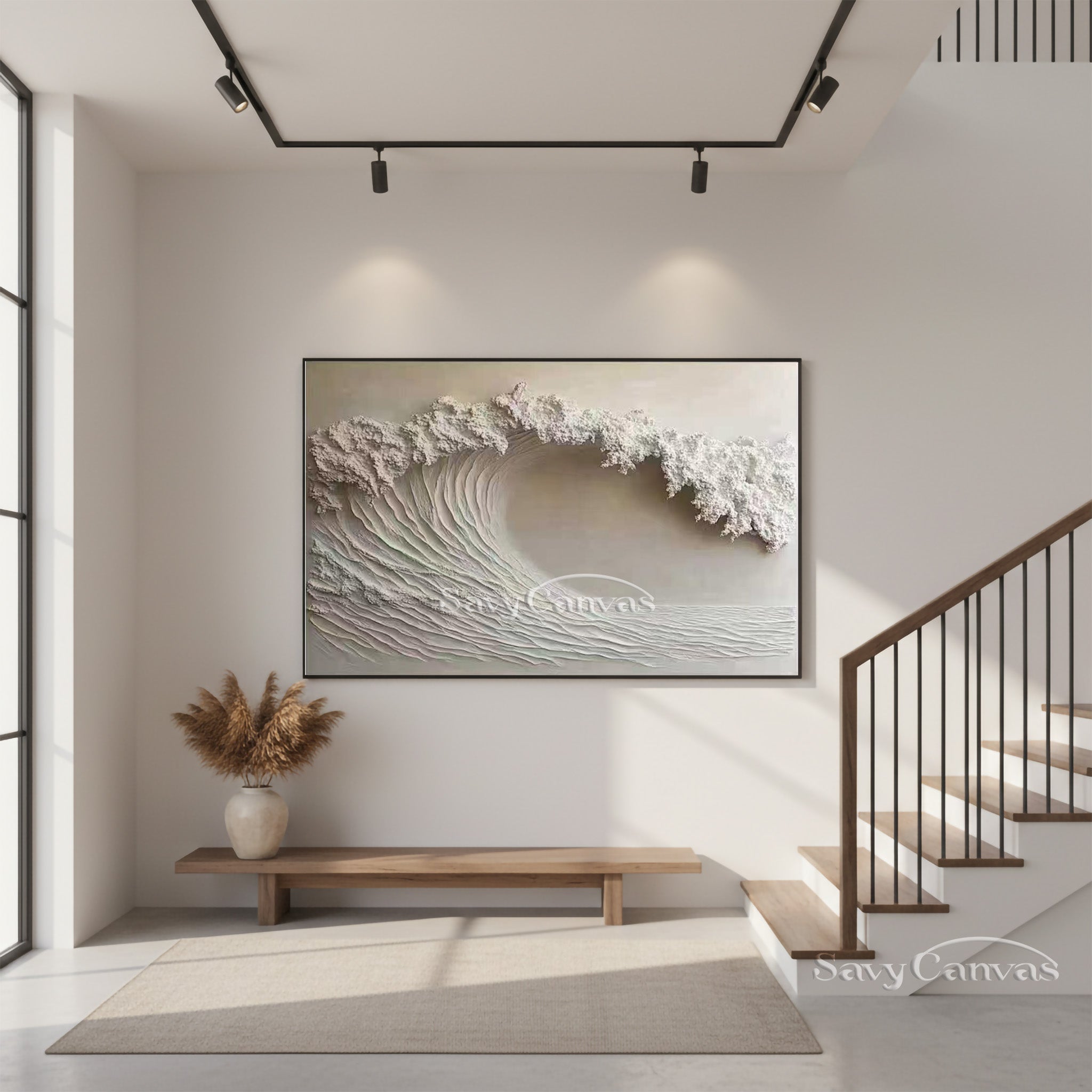 Handmade Impasto White Wave Canvas Art - Modern Coastal Decor #SS 029