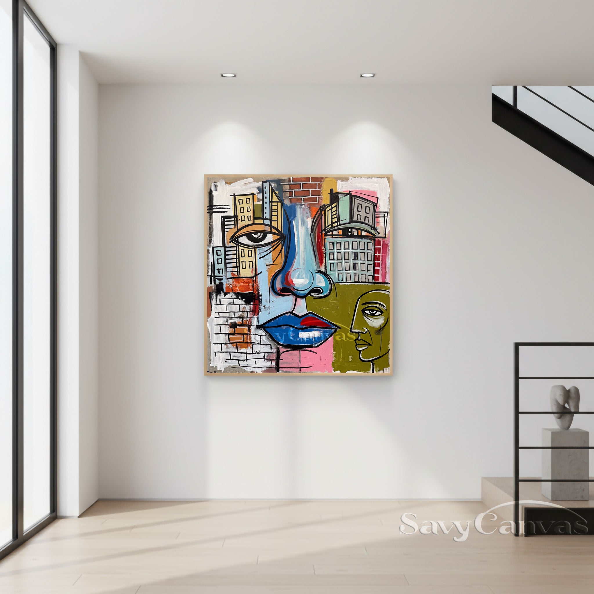 Abstract Urban Face Oil Painting - Modern Street Art Wall Deco #SS 052
