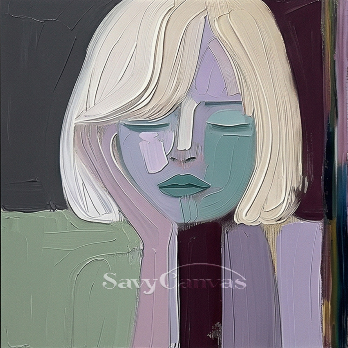 Original Abstract Girl Portrait Oil Painting | Pastel Home Gallery #SS 104