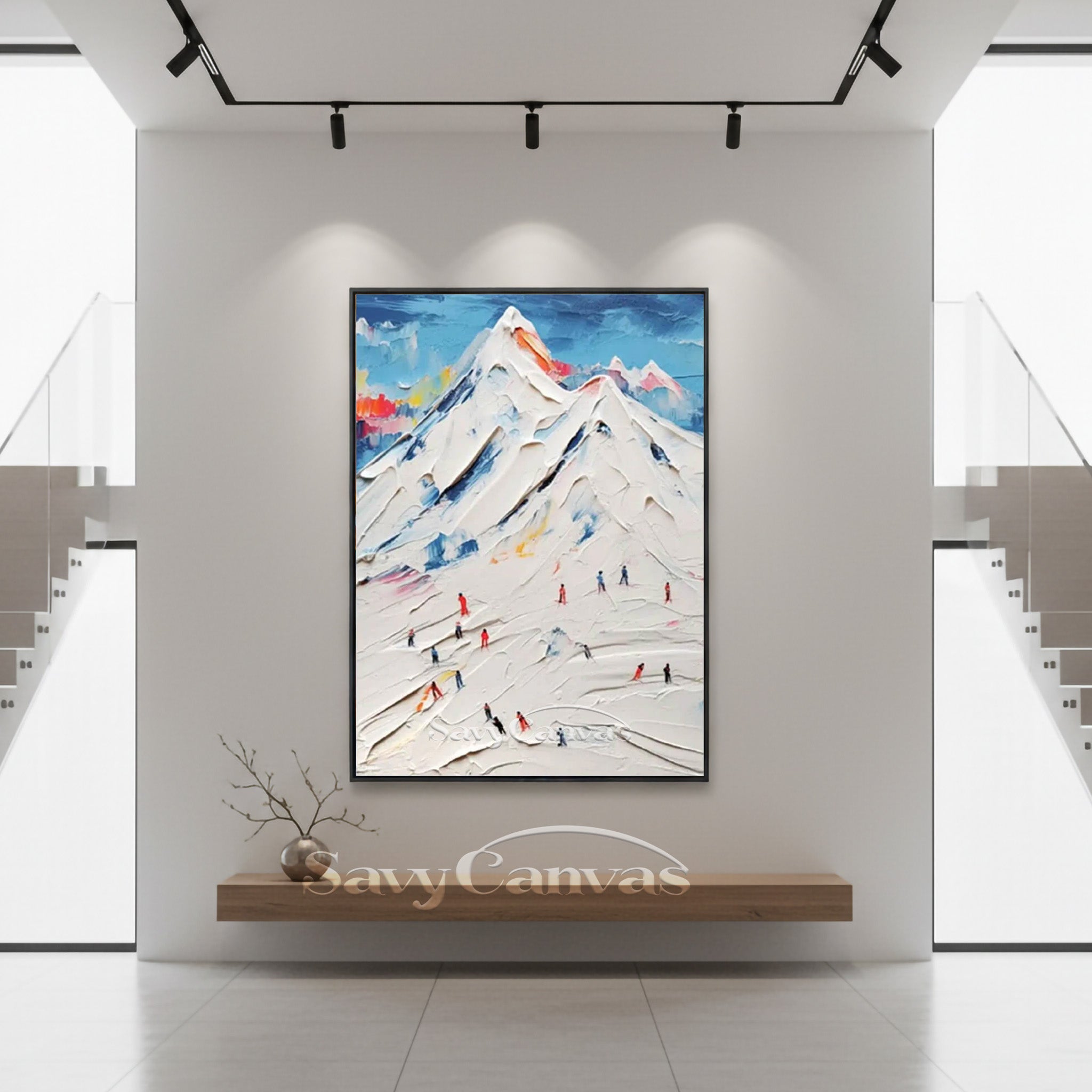 Modern Snow Mountain Canvas Art - Abstract Skiing Scene Painting #SS 007
