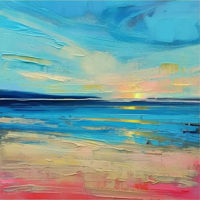 Sunrise Seascape Textured  Oil Painting - Modern Coastal Wall Decor #JJ 184