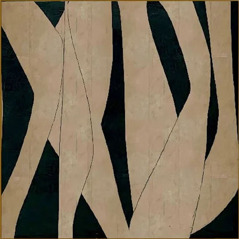 Abstract Modern Canvas Art – Flowing Lines in Black and Beige #JJ 010