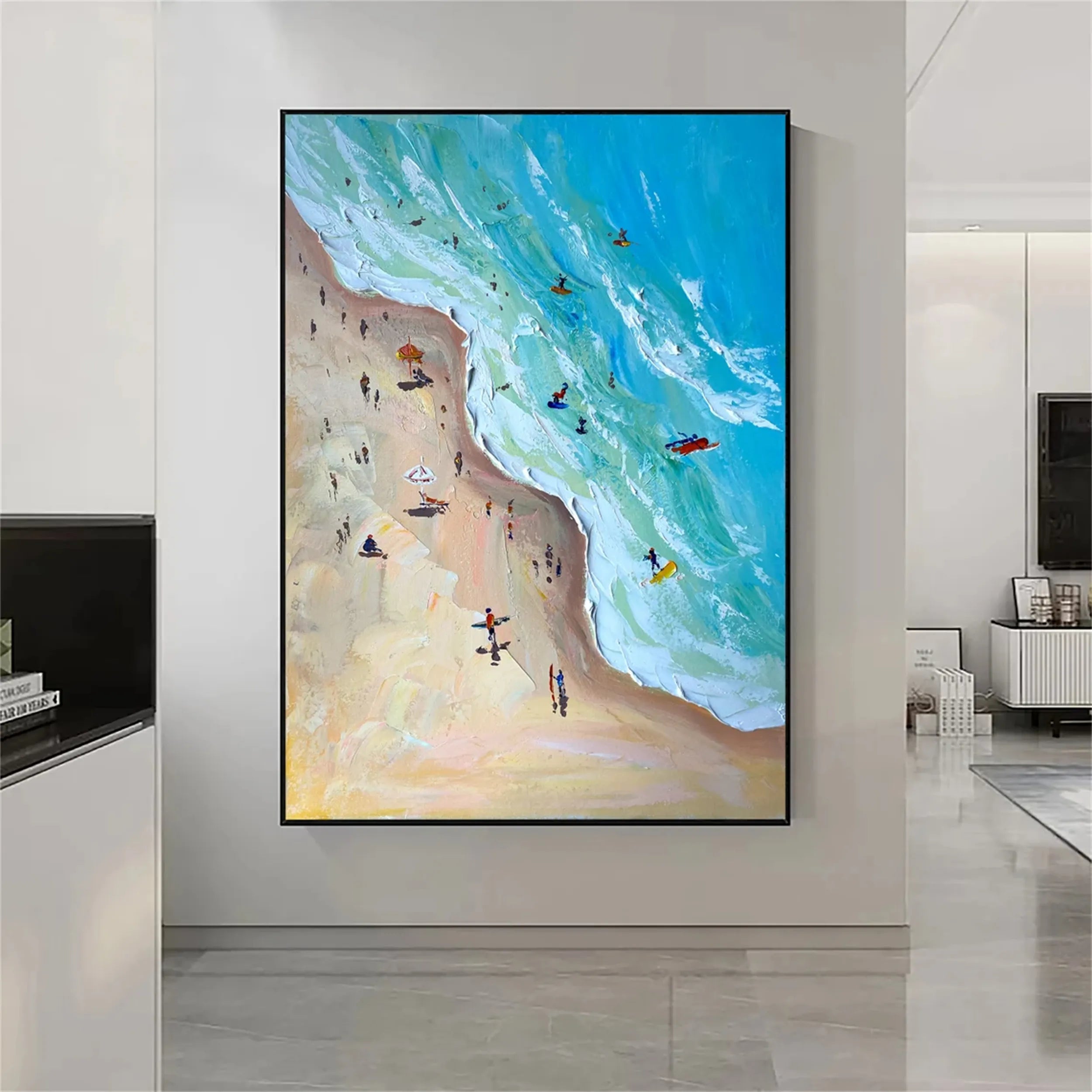 Modern Colorful Beach Life Abstract Oil Painting - Vibrant Art # JJ 127