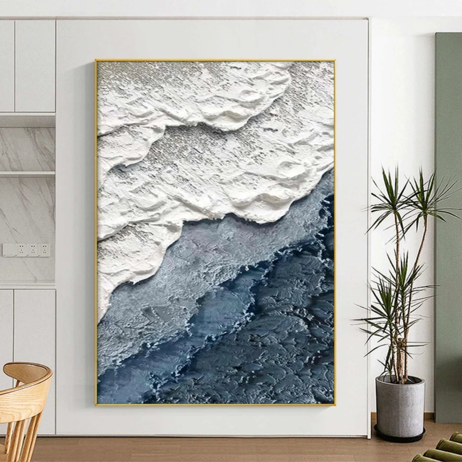 Textured Beach Abstract Oil Painting - Modern Serene Art Wall Art Canvas # JJ 140