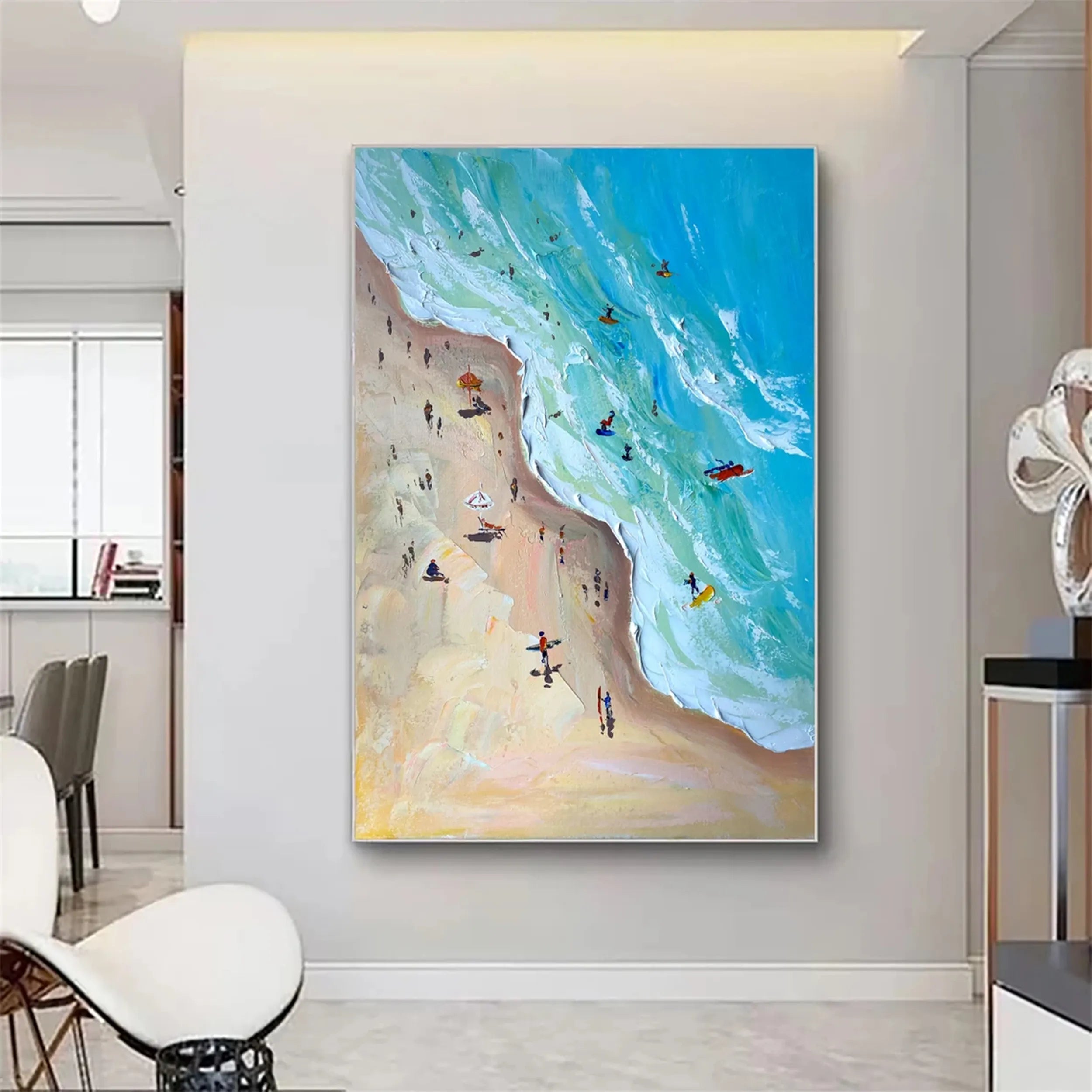 Modern Colorful Beach Life Abstract Oil Painting - Vibrant Art # JJ 127