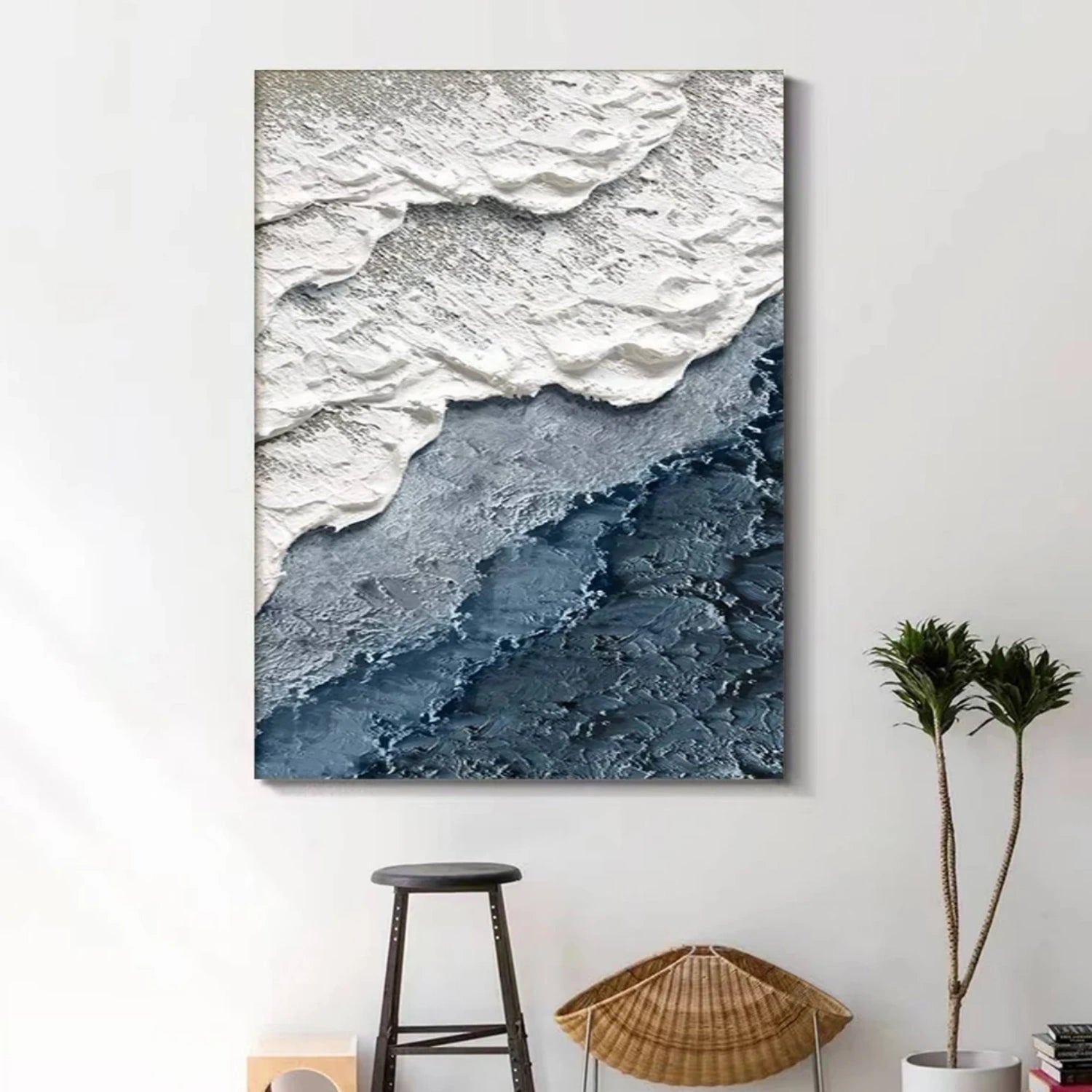 Textured Beach Abstract Oil Painting - Modern Serene Art Wall Art Canvas # JJ 140