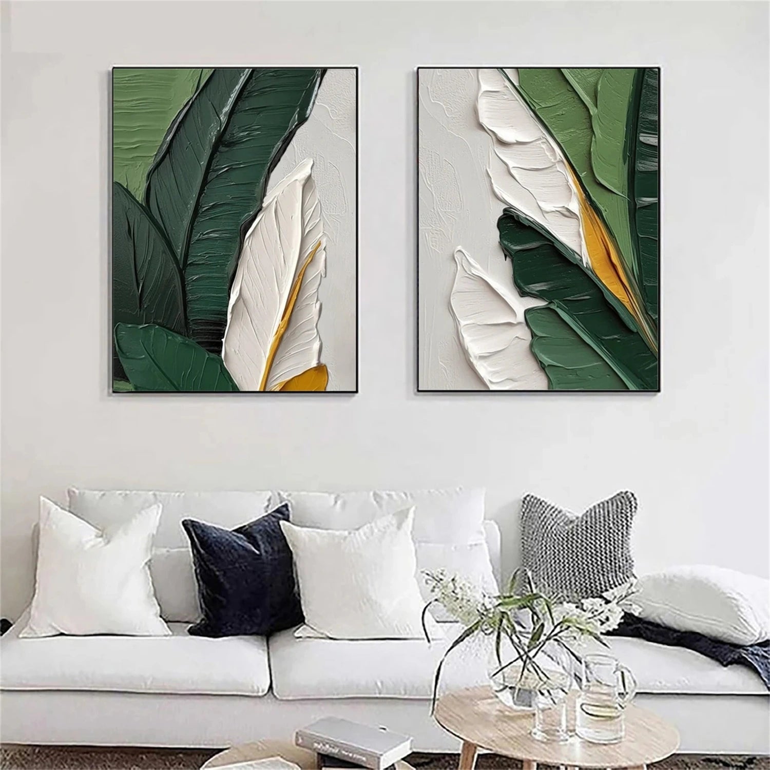 Transform Your Space with Art: Hand - crafted Oil Paintings of Lush Leaves