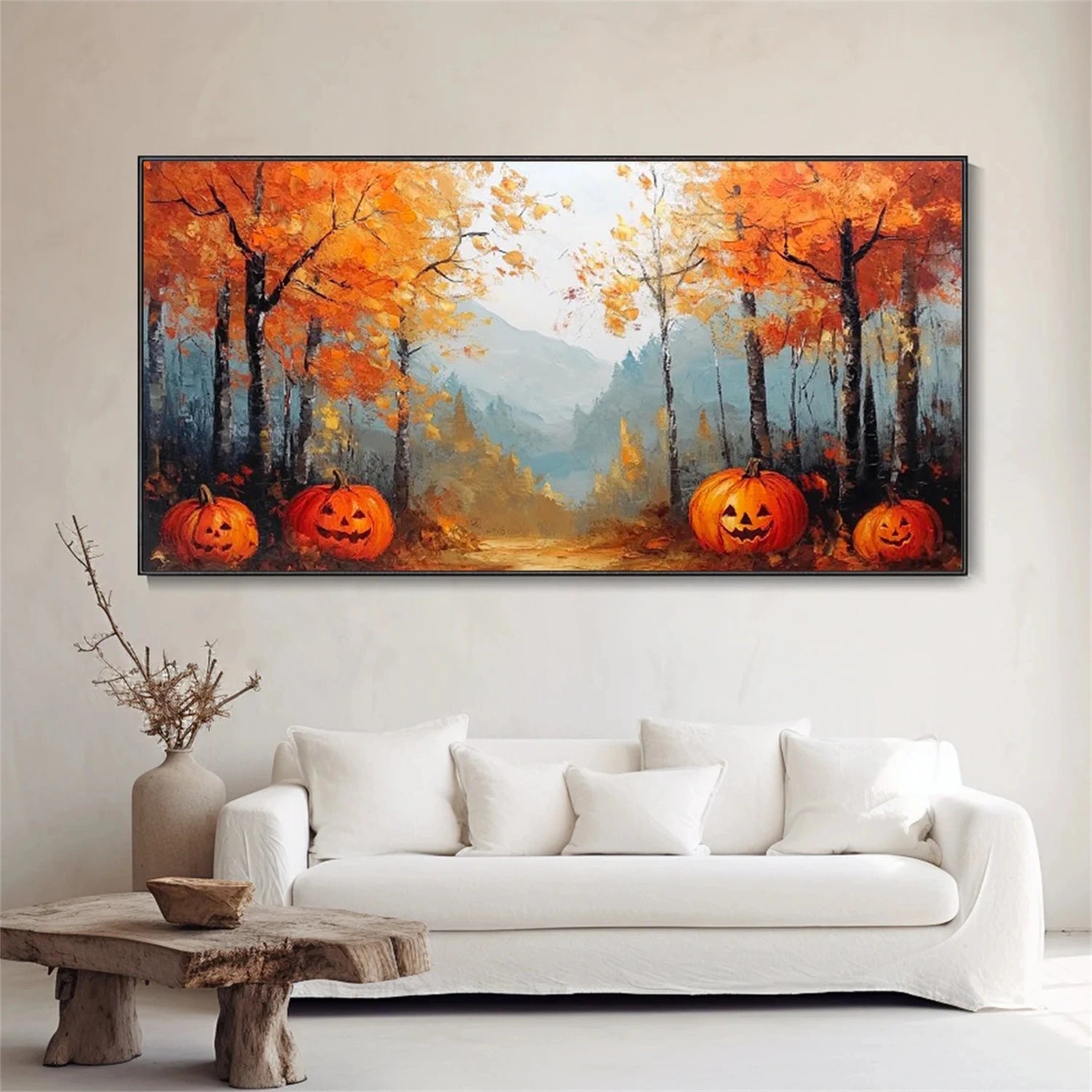 Unique Textured Autumn Landscape | Forest & Pumpkin Scene - Savy Canvas