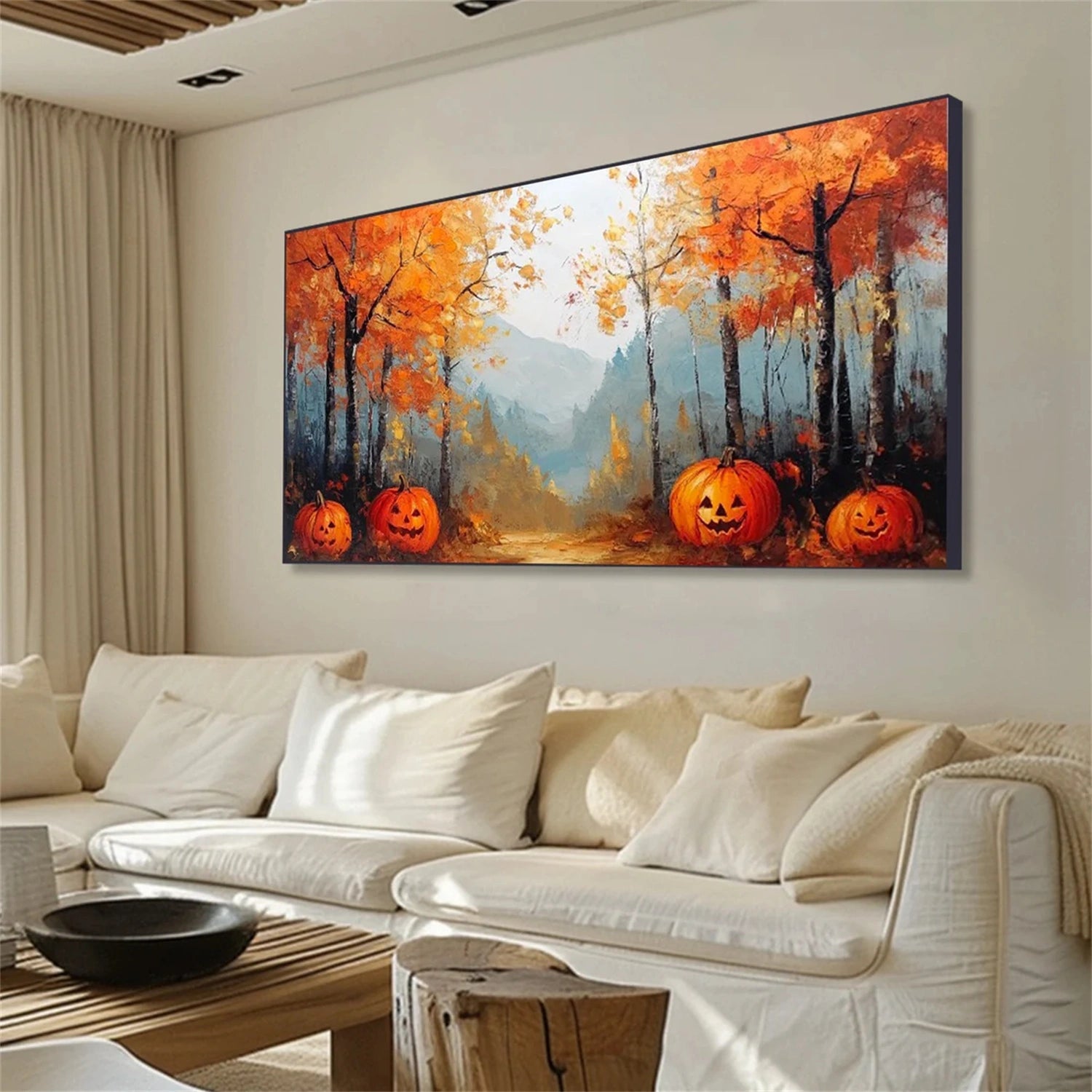 Contemporary Halloween Artwork | Modern Forest & Pumpkin Art #JJ 320