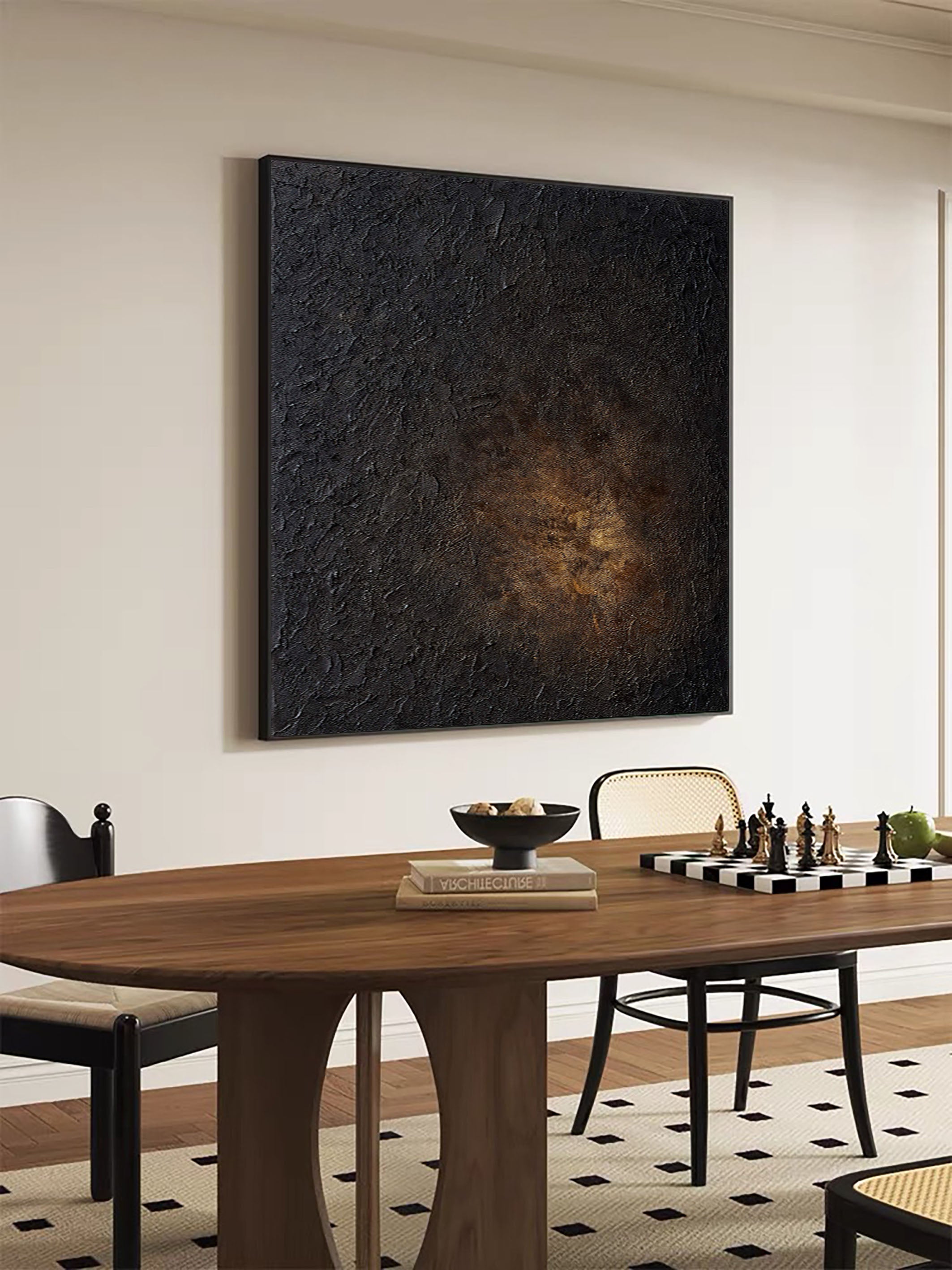 Textured Abstract Oil Painting, Dark & Gold #TC 145