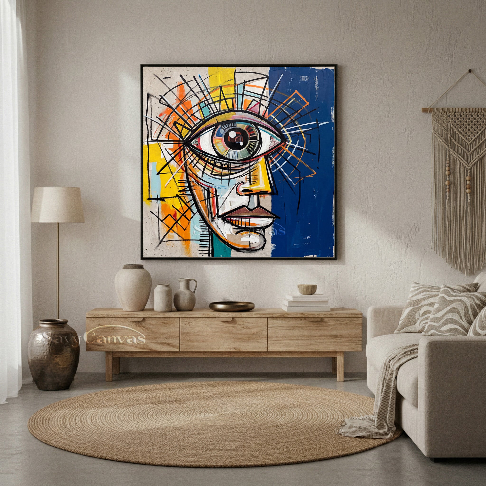 Modern Abstract Eye Wall Art - Basquiat Style Portrait Oil Painting #SS 053