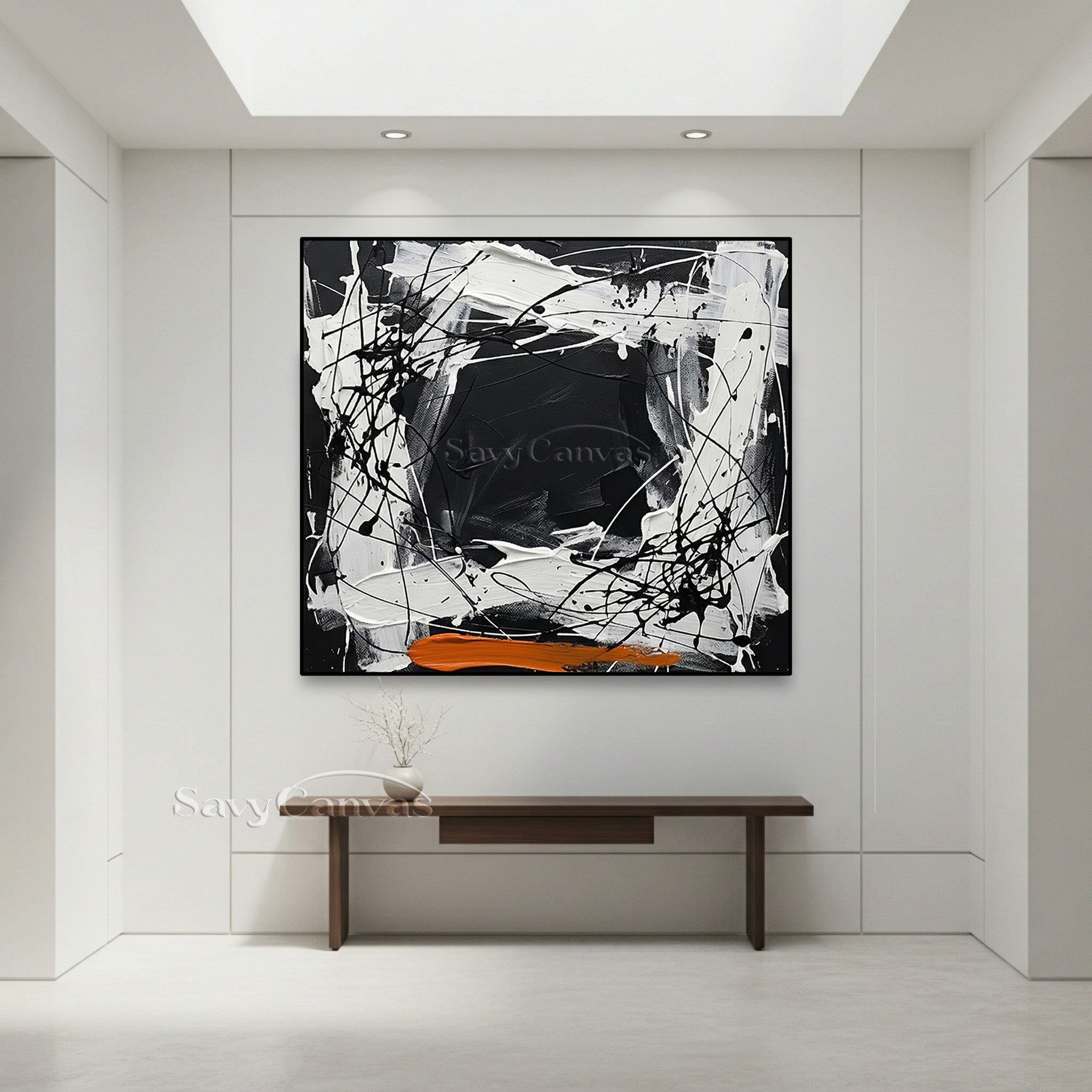 Abstract Painting with Orange Accents | Modern Geometric Drip Art #JJ 454