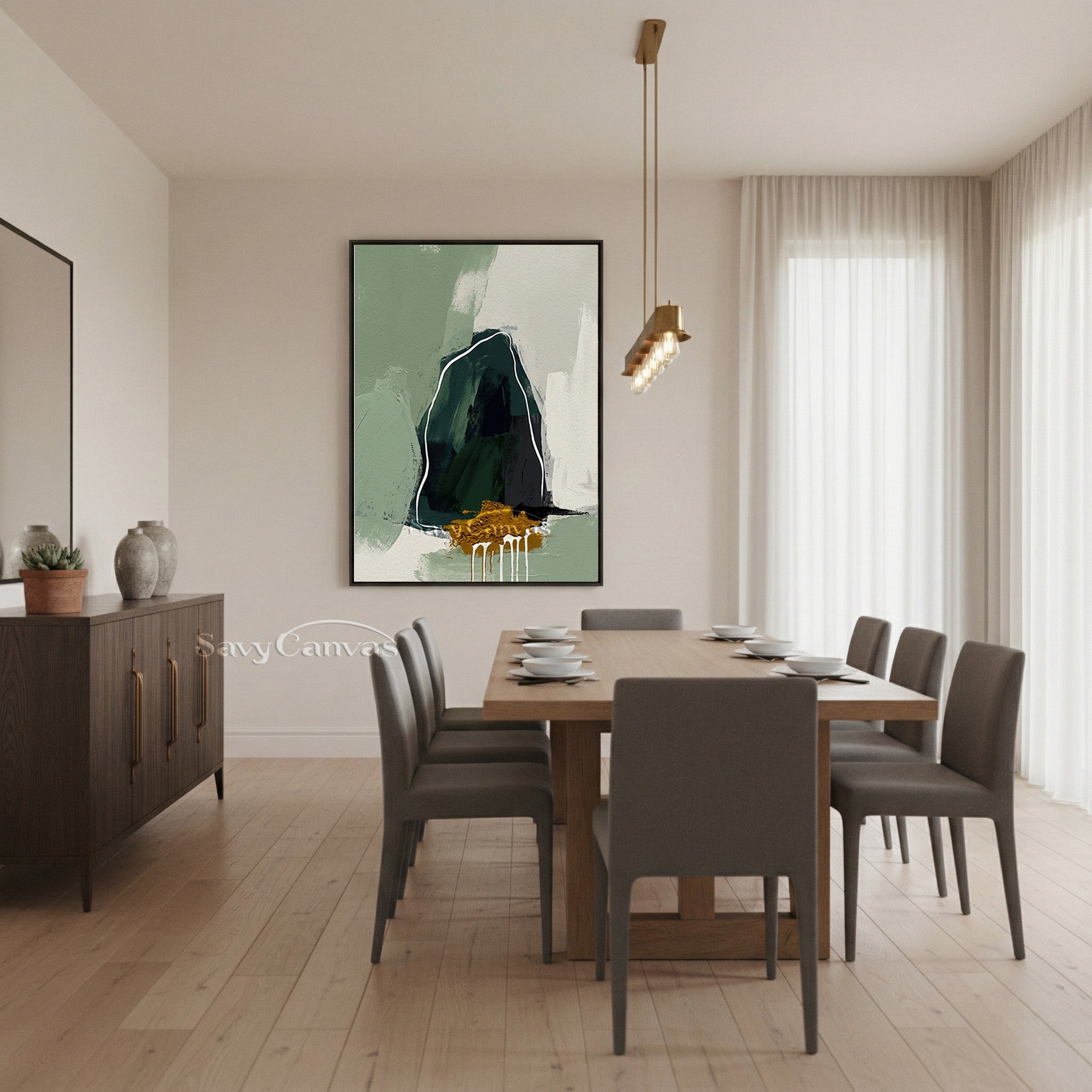 Modern Sage Green Abstract Mountain Oil Painting Wall Art #SS 139