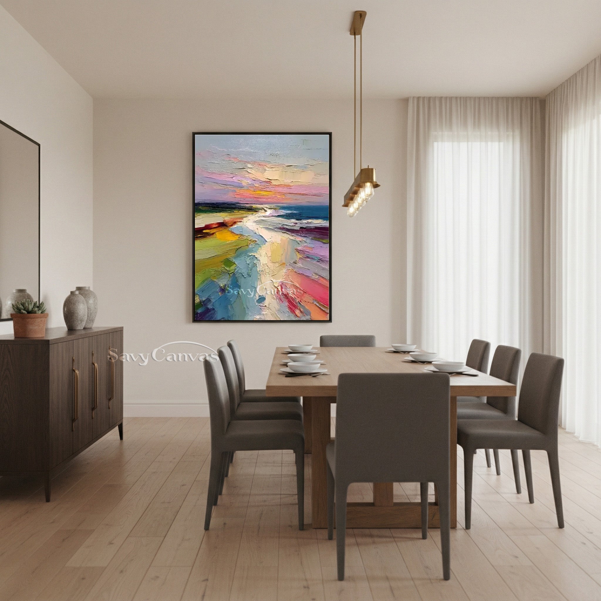 Abstract Sunset Beach Impasto Oil Painting on Canvas #SS 008