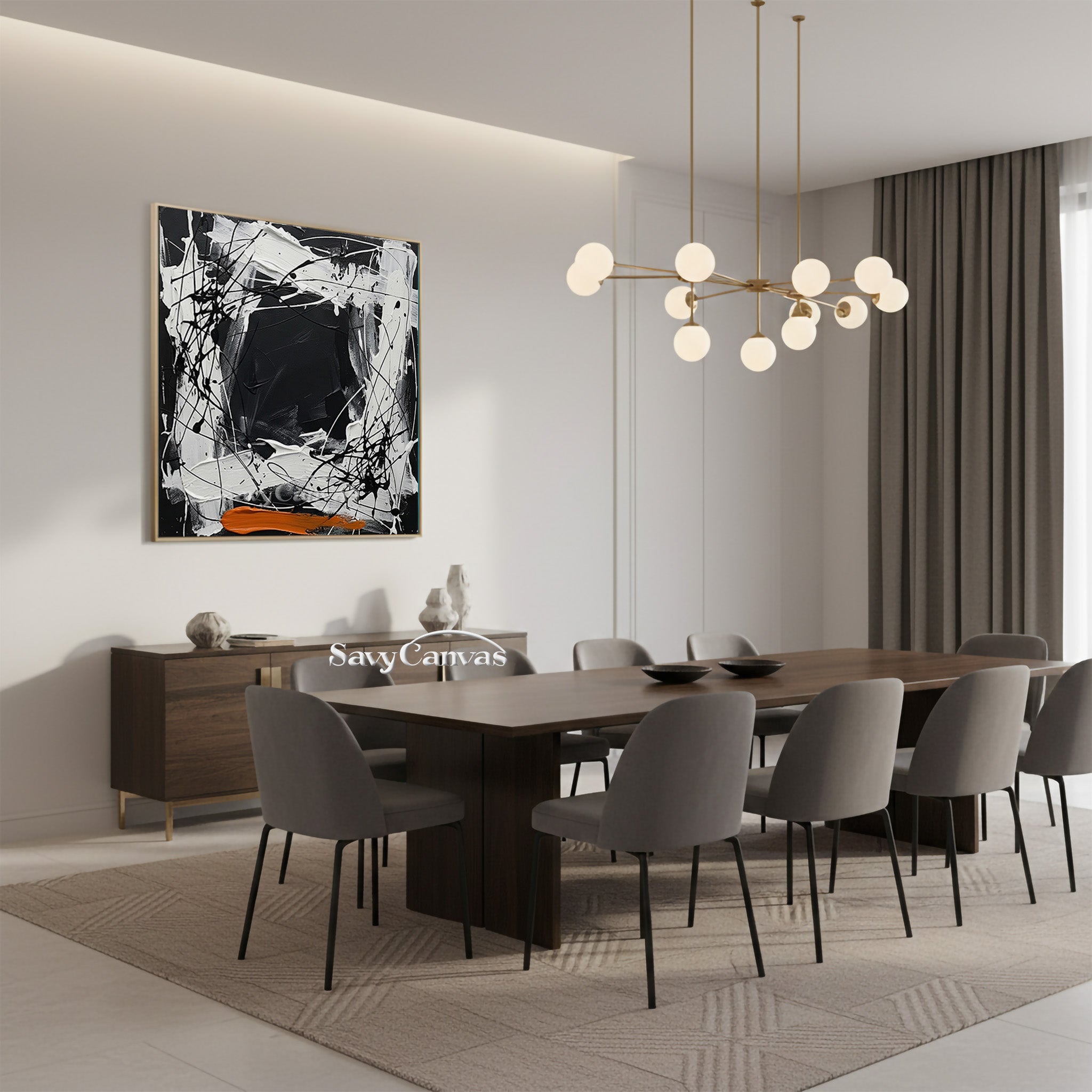 Abstract Painting with Orange Accents | Modern Geometric Drip Art #JJ 454