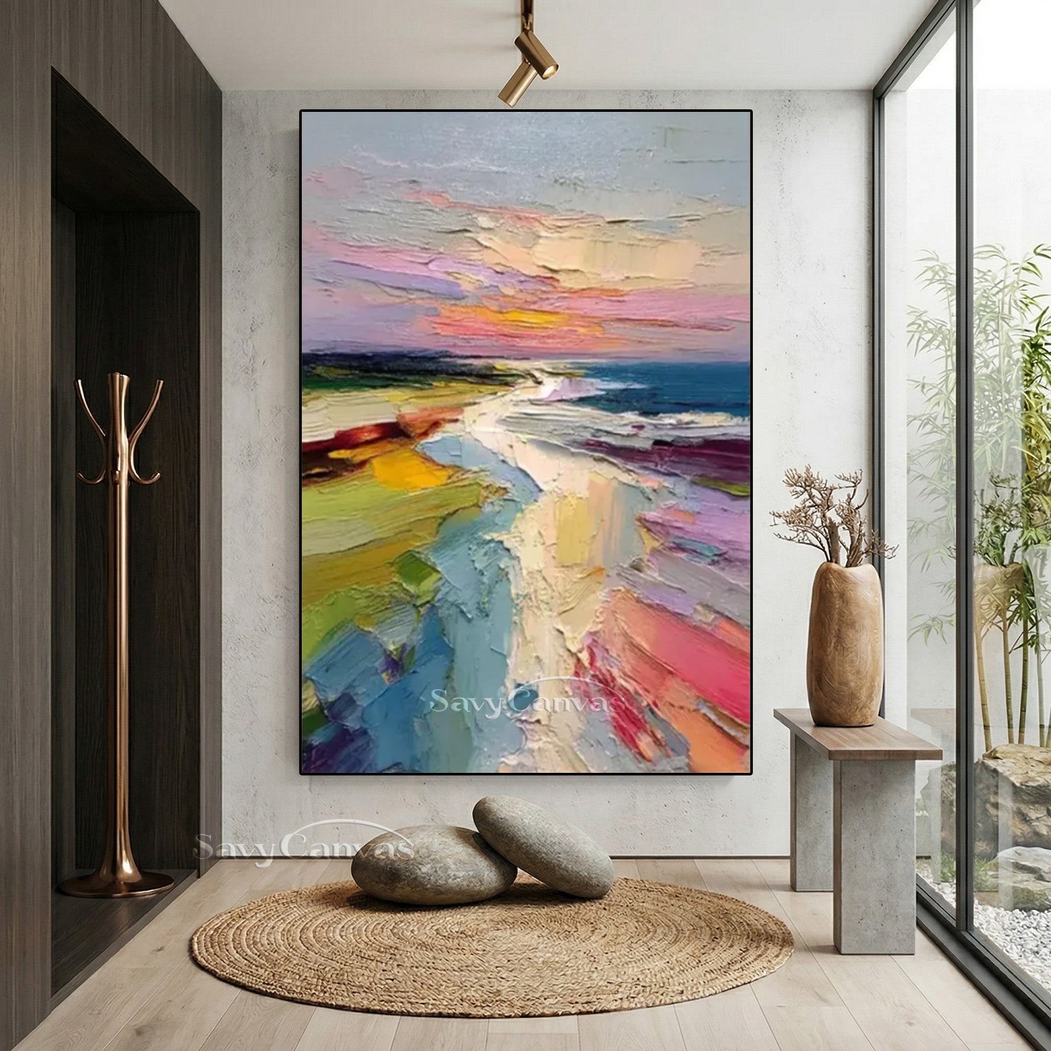 Abstract Sunset Beach Impasto Oil Painting on Canvas #SS 008