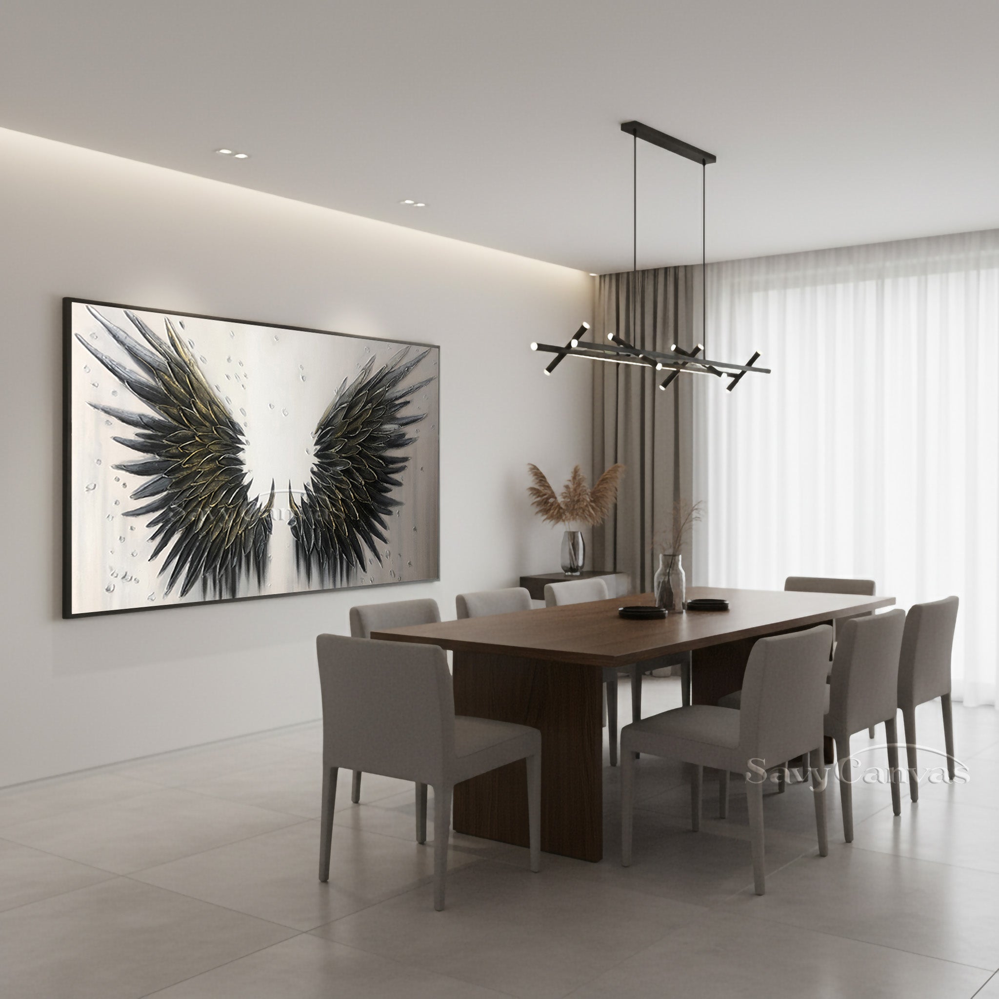 Gold Angel Wings Wall Decor - Modern Impasto Style Painting #SS 030