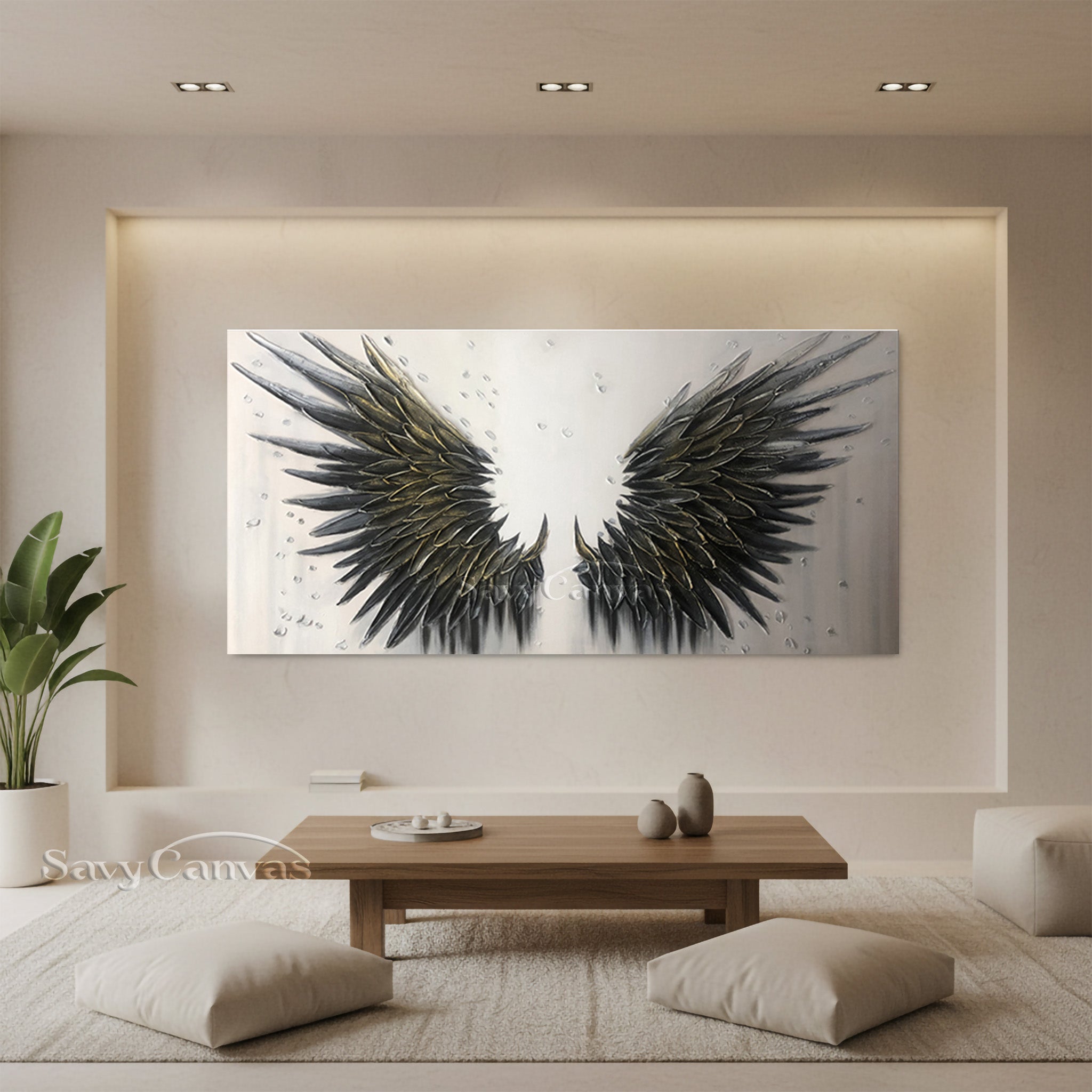 Gold Angel Wings Wall Decor - Modern Impasto Style Painting #SS 030