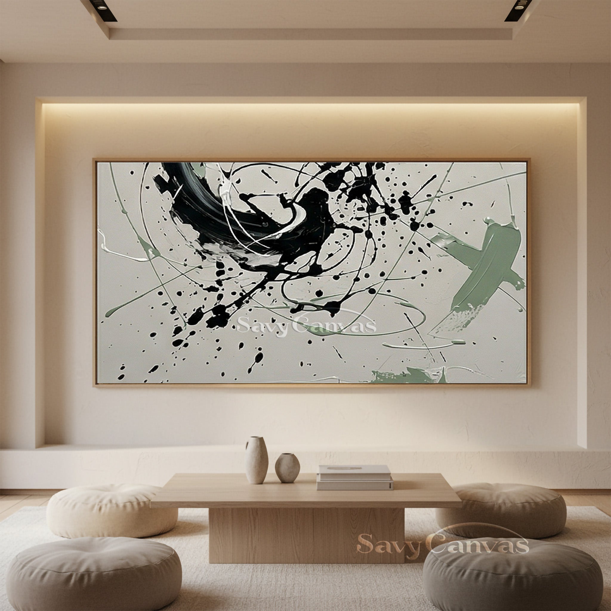 Contemporary Abstract Ink Splash Painting – Modern Canvas Wall Decor #JJ 472