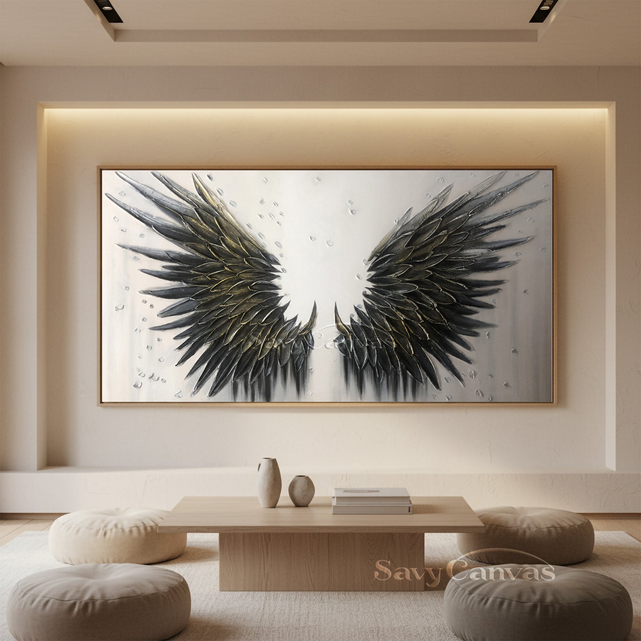 Gold Angel Wings Wall Decor - Modern Impasto Style Painting #SS 030