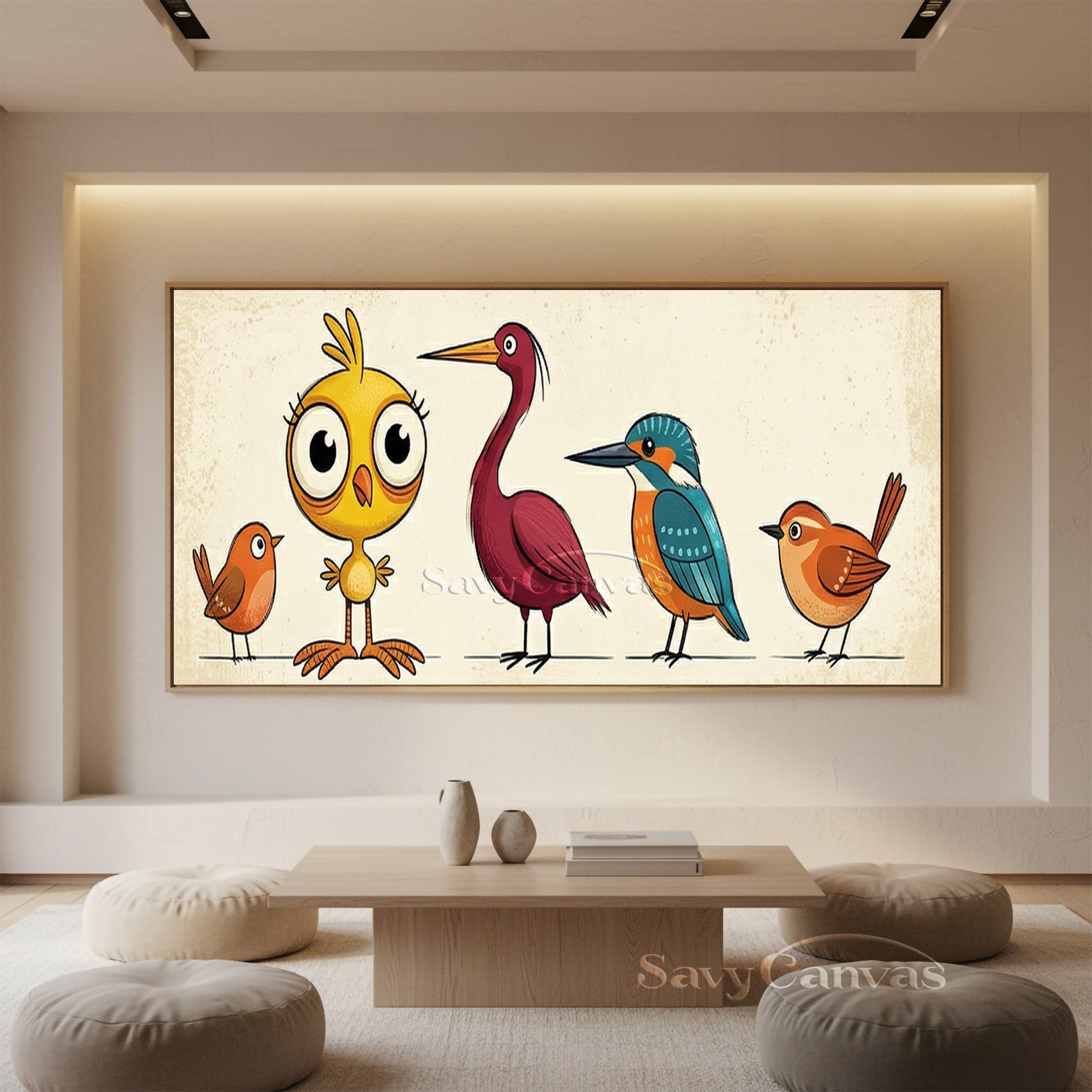 Colorful Bird Flock Oil Painting | Playful Animal Wall Decor #SS 042