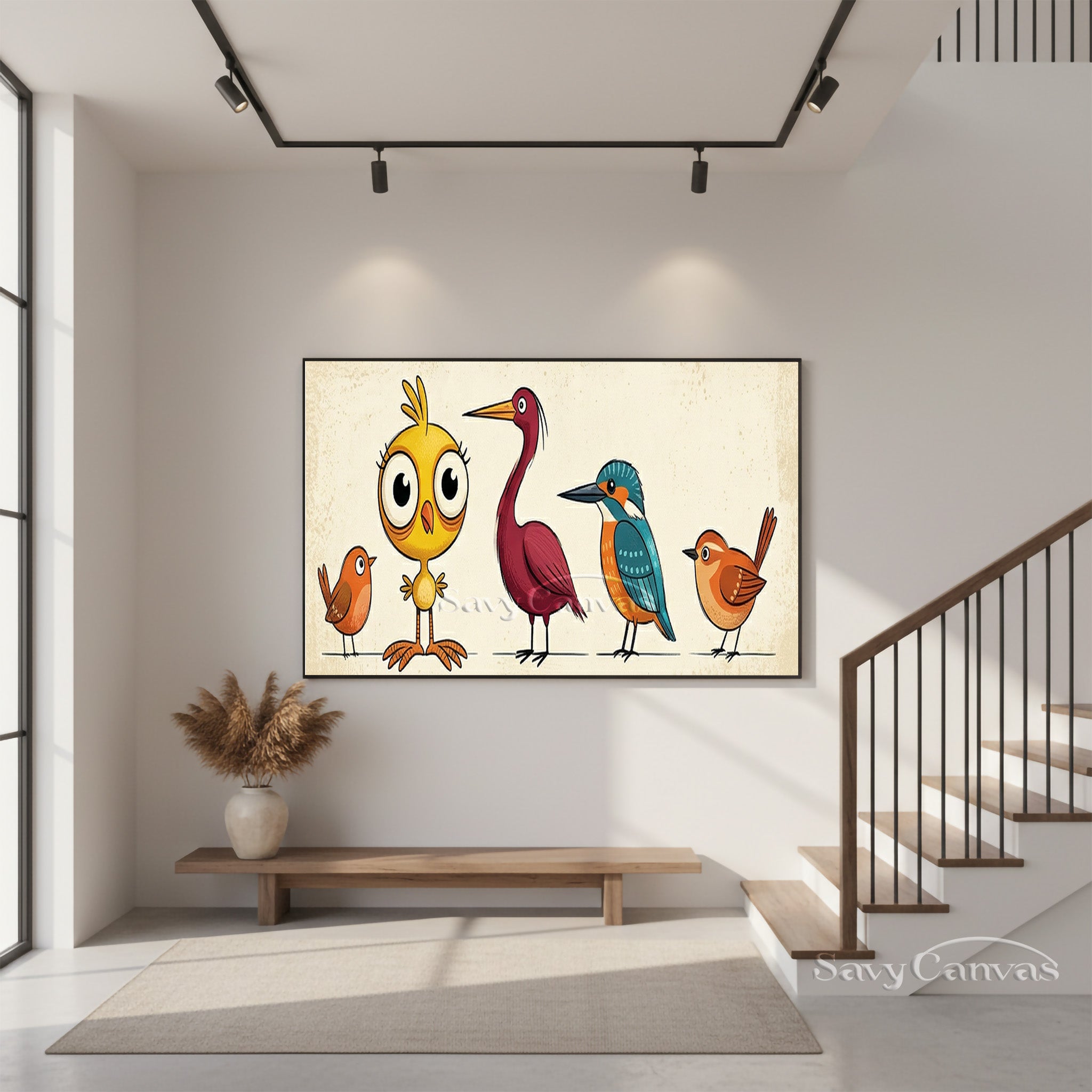 Colorful Bird Flock Oil Painting | Playful Animal Wall Decor #SS 042