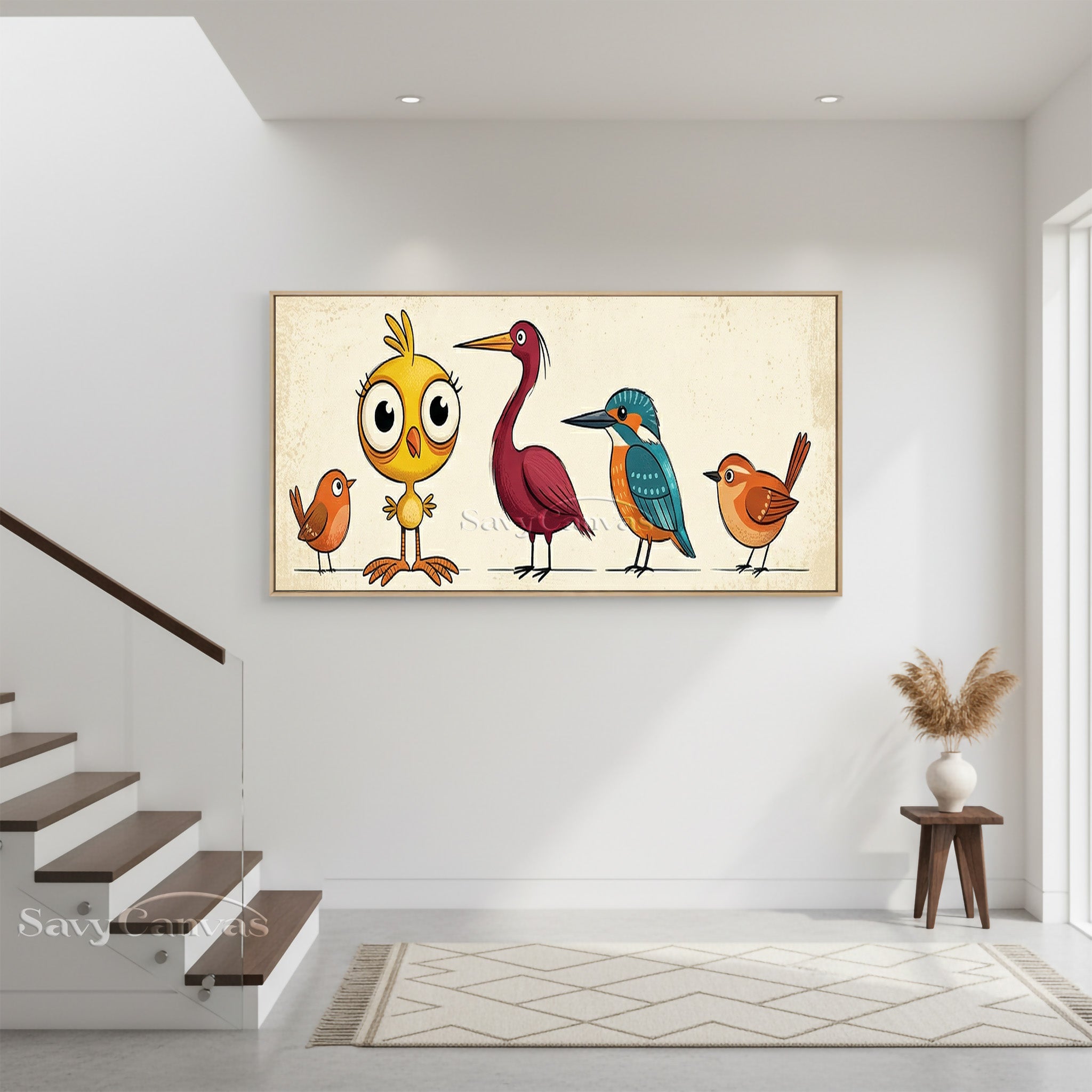 Colorful Bird Flock Oil Painting | Playful Animal Wall Decor #SS 042