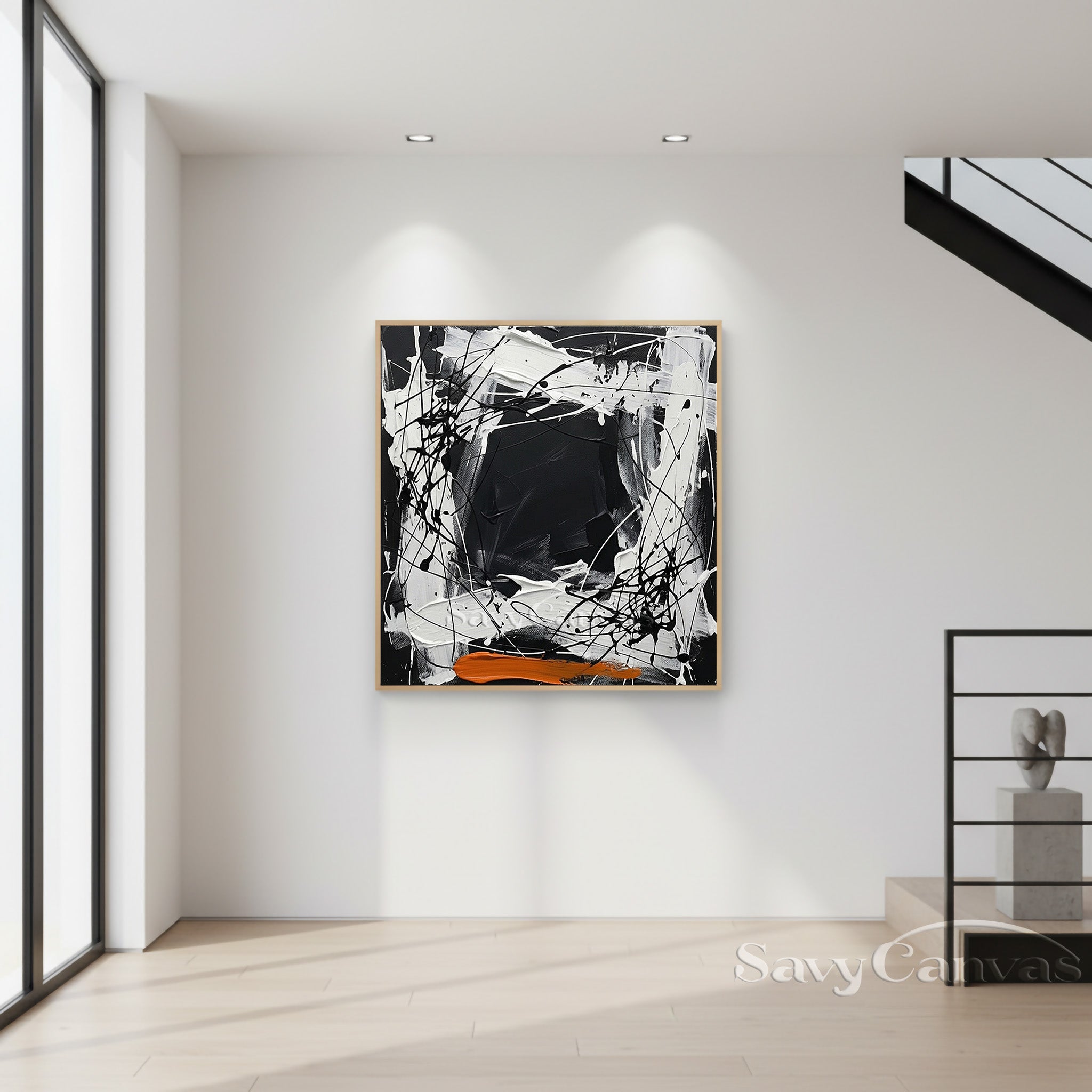 Abstract Painting with Orange Accents | Modern Geometric Drip Art #JJ 454