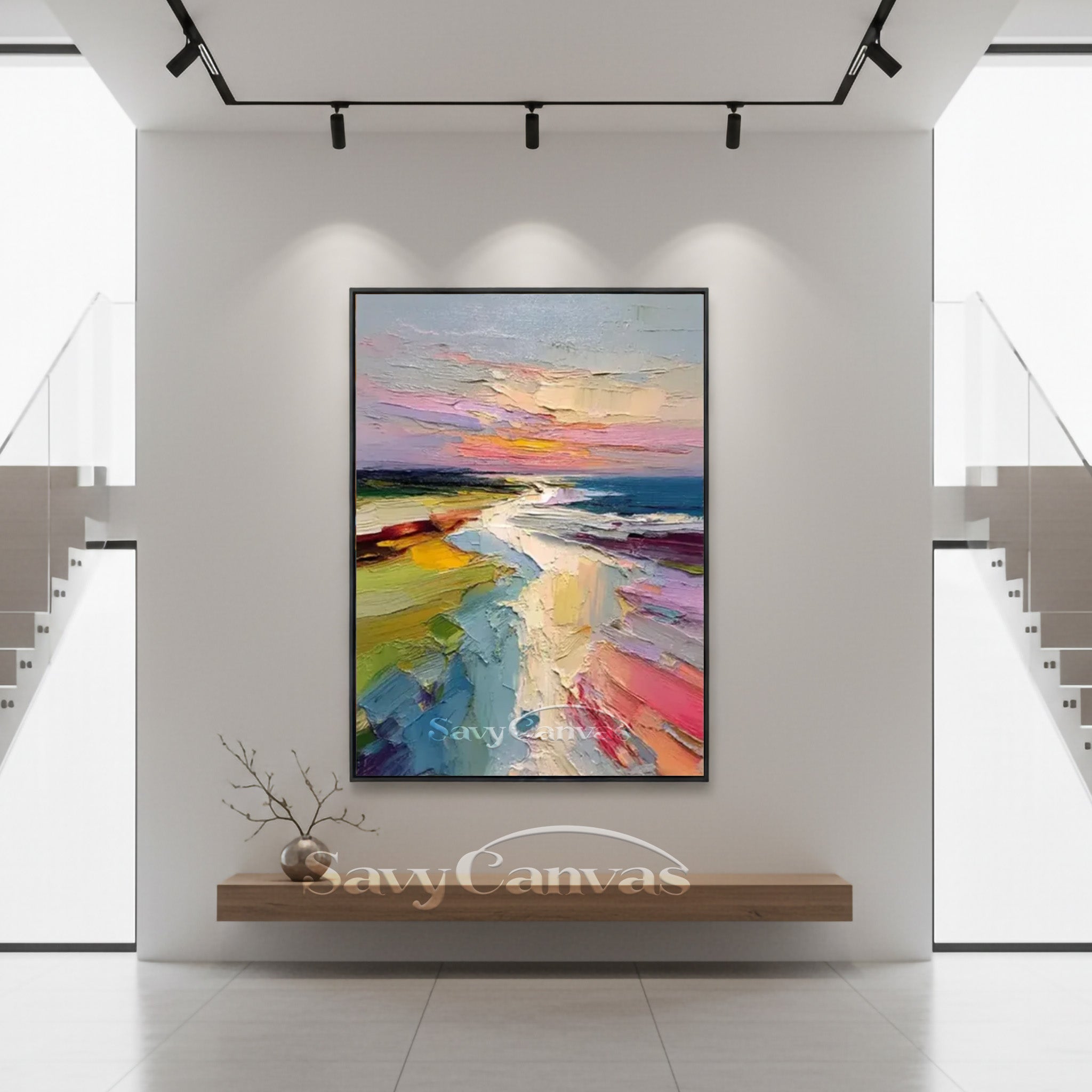 Abstract Sunset Beach Impasto Oil Painting on Canvas #SS 008