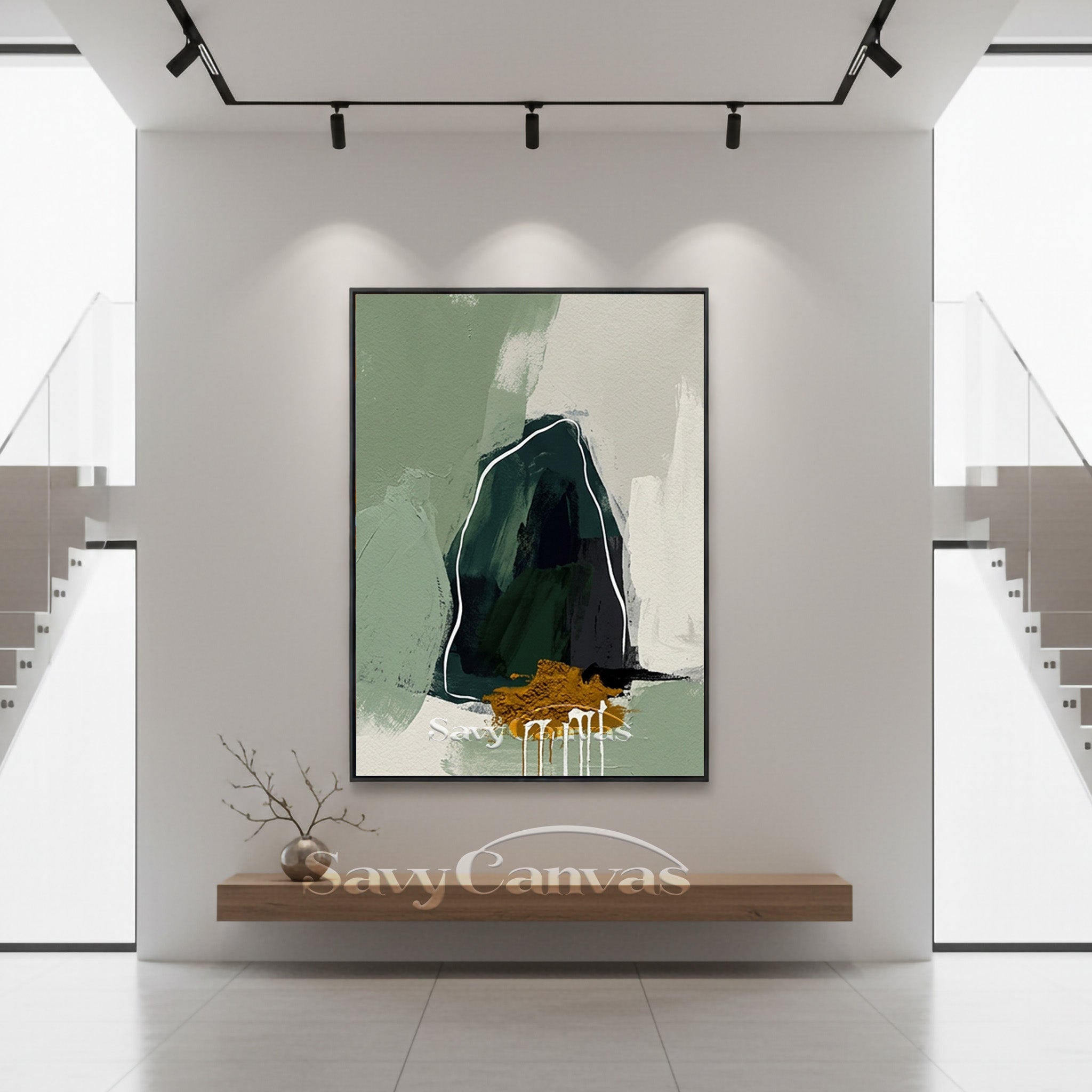 Modern Sage Green Abstract Mountain Oil Painting Wall Art #SS 139