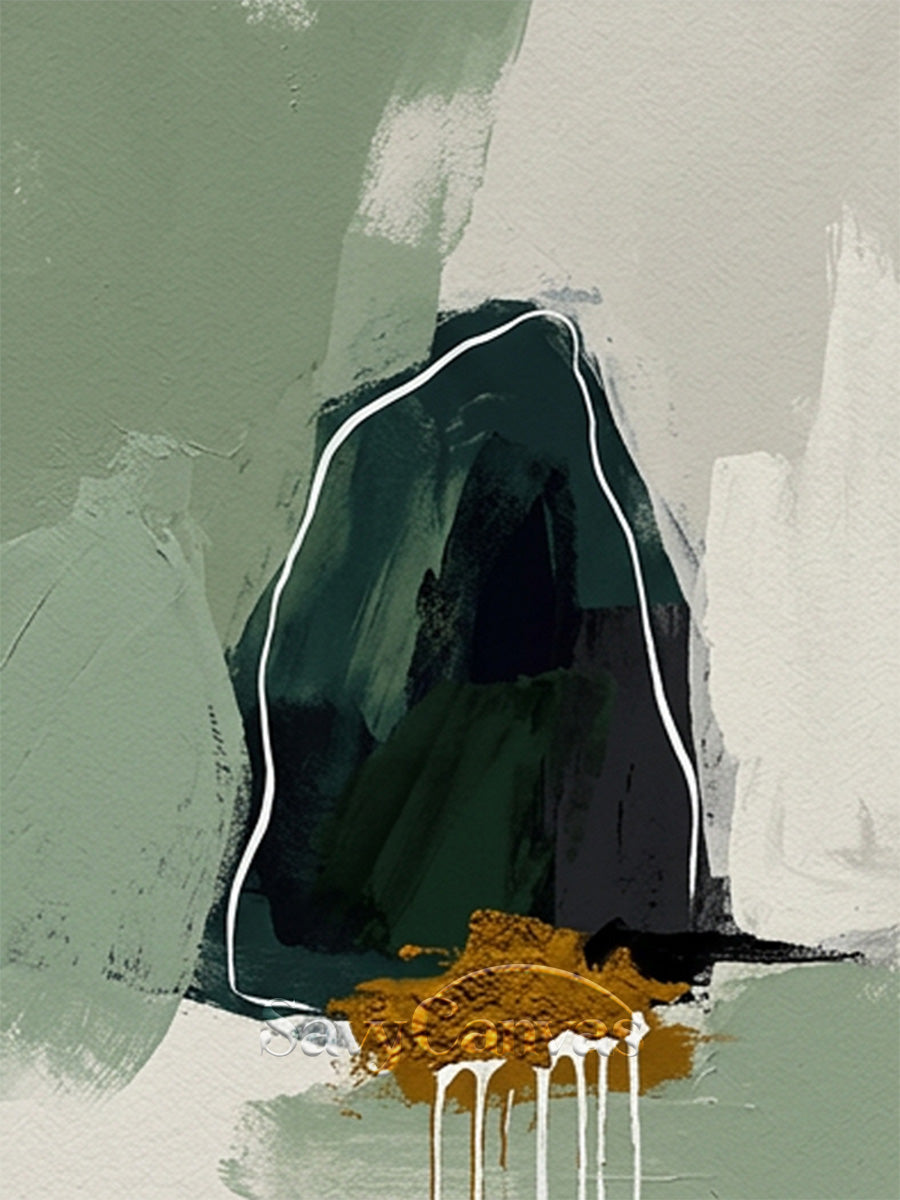 Modern Sage Green Abstract Mountain Oil Painting Wall Art #SS 139