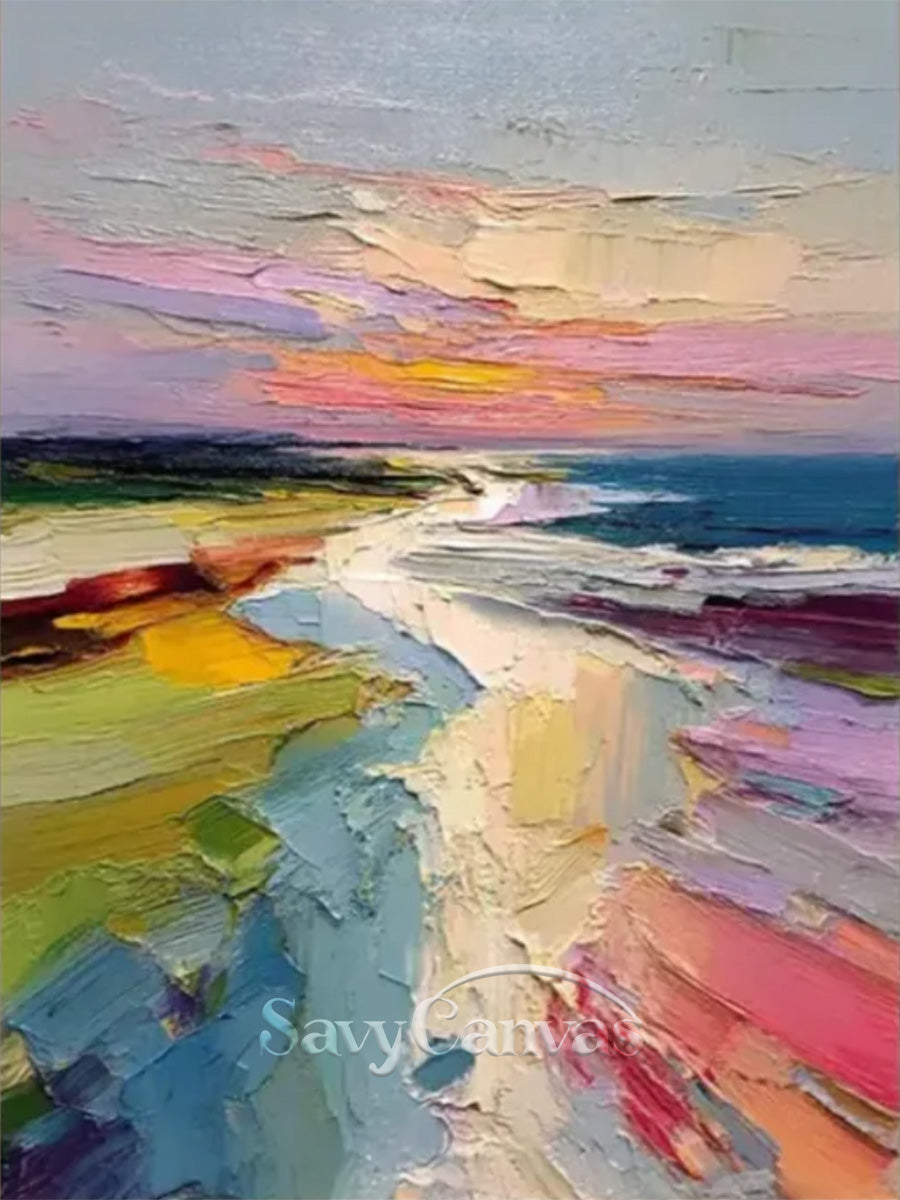 Hand-Painted Abstract Seaside Landscape Wall Art for Home