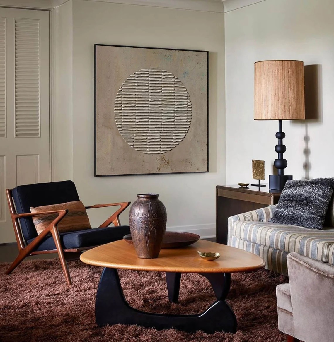 3D Minimalist Abstract Oil Painting with Textured Brown Circle #JJ 013