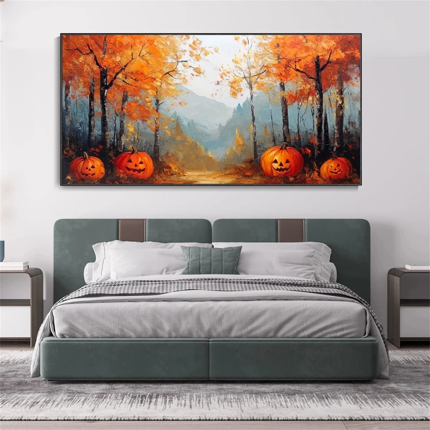 Contemporary Halloween Artwork | Modern Forest & Pumpkin Art #JJ 320
