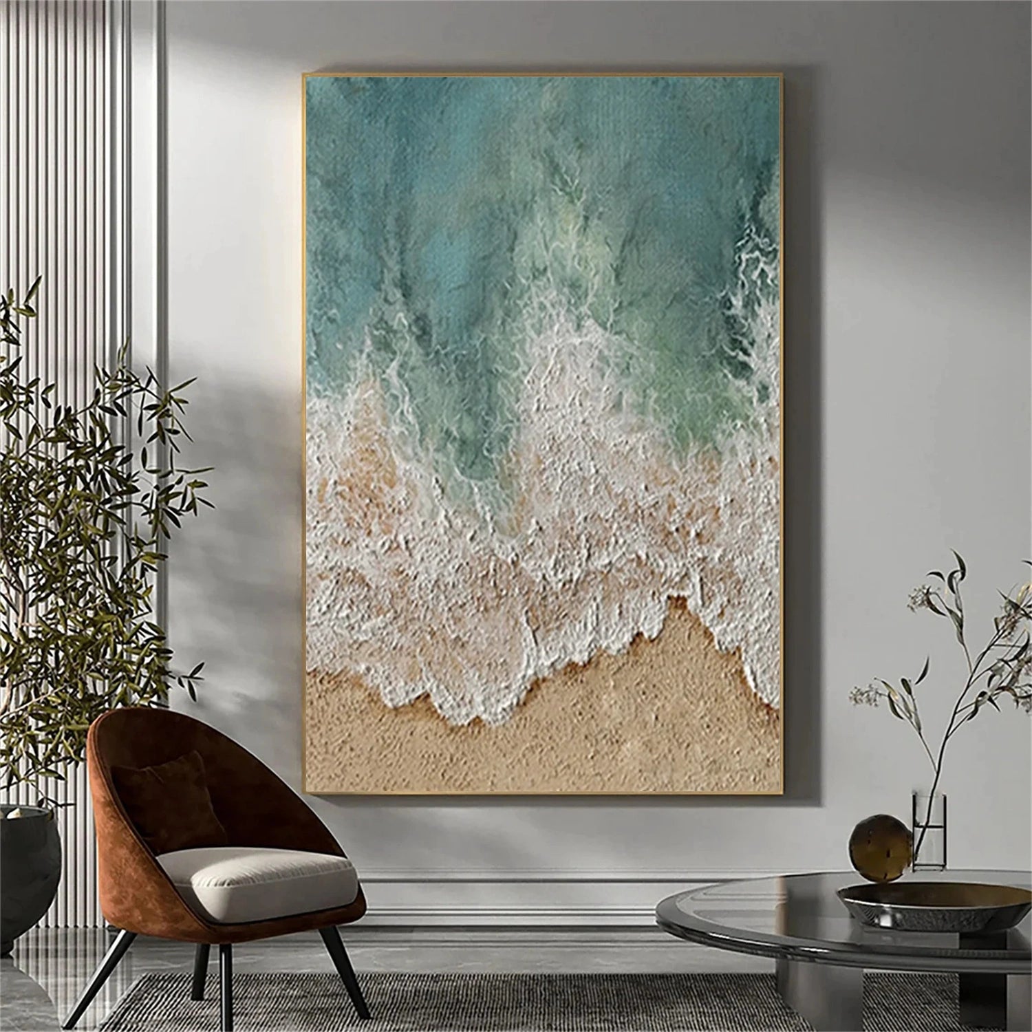 3D Textured Coastal Art | Ocean Wave and Sand Abstract Painting