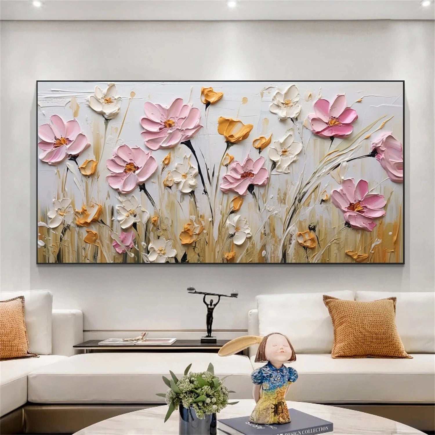 Unique Textured Flower Garden Painting | Pink & Yellow Bloom - Savy Canvas
