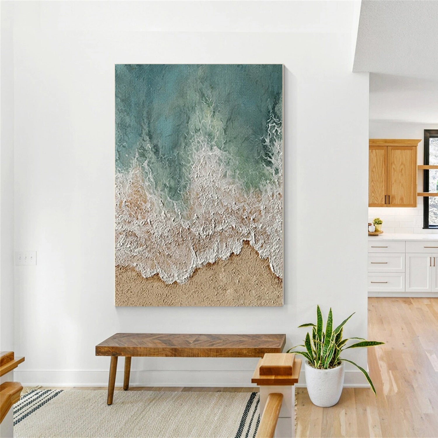 Textured Beach Painting | Abstract Ocean Waves & Sand Wall Art Canvas # JJ 137
