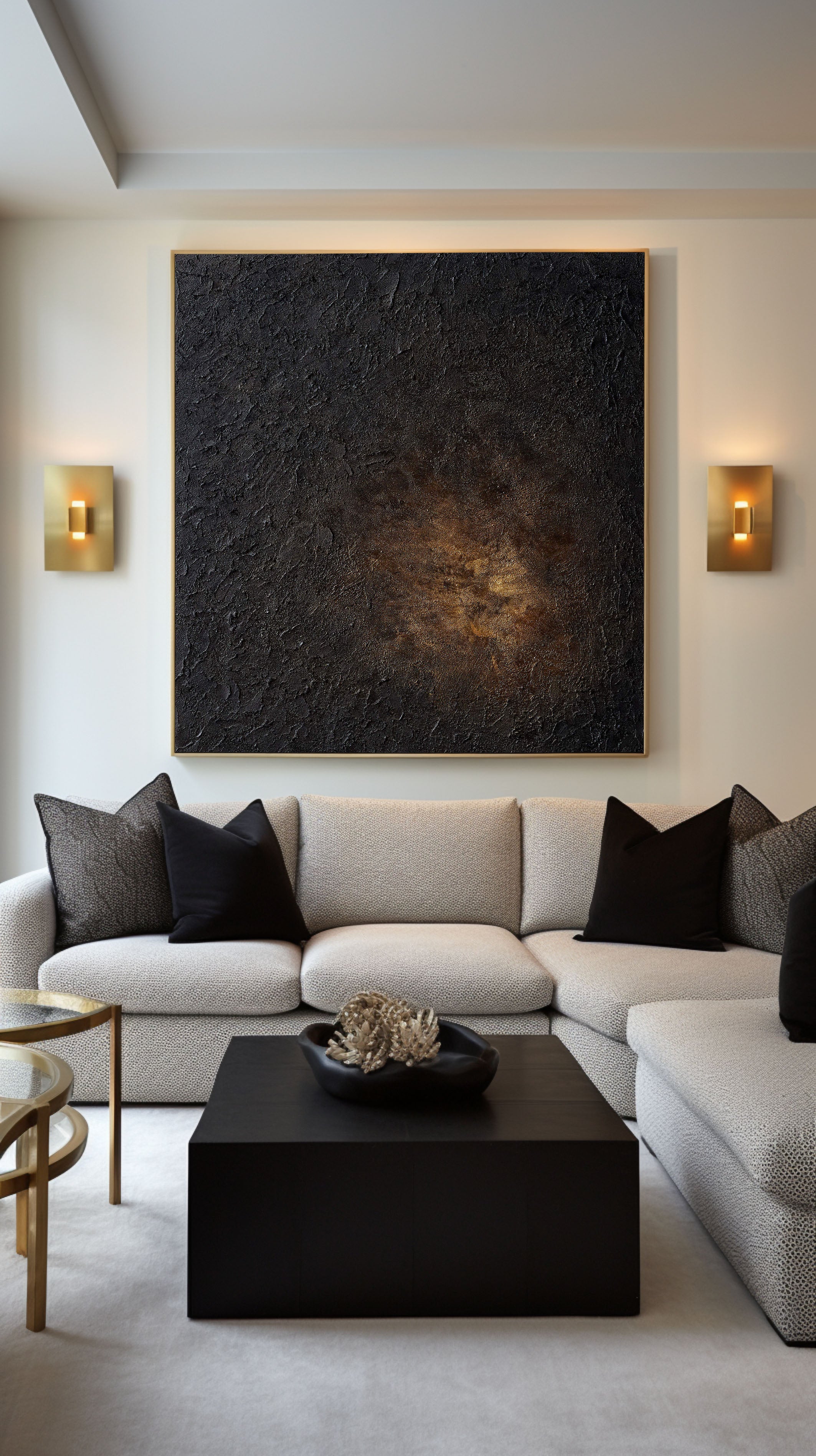 Textured Abstract Oil Painting, Dark & Gold #TC 145