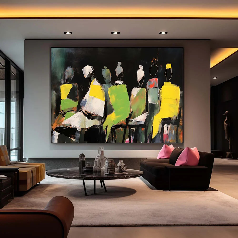 Color Block People Art – Large Modern Abstract Group Portrait Wall Art #JJ 291