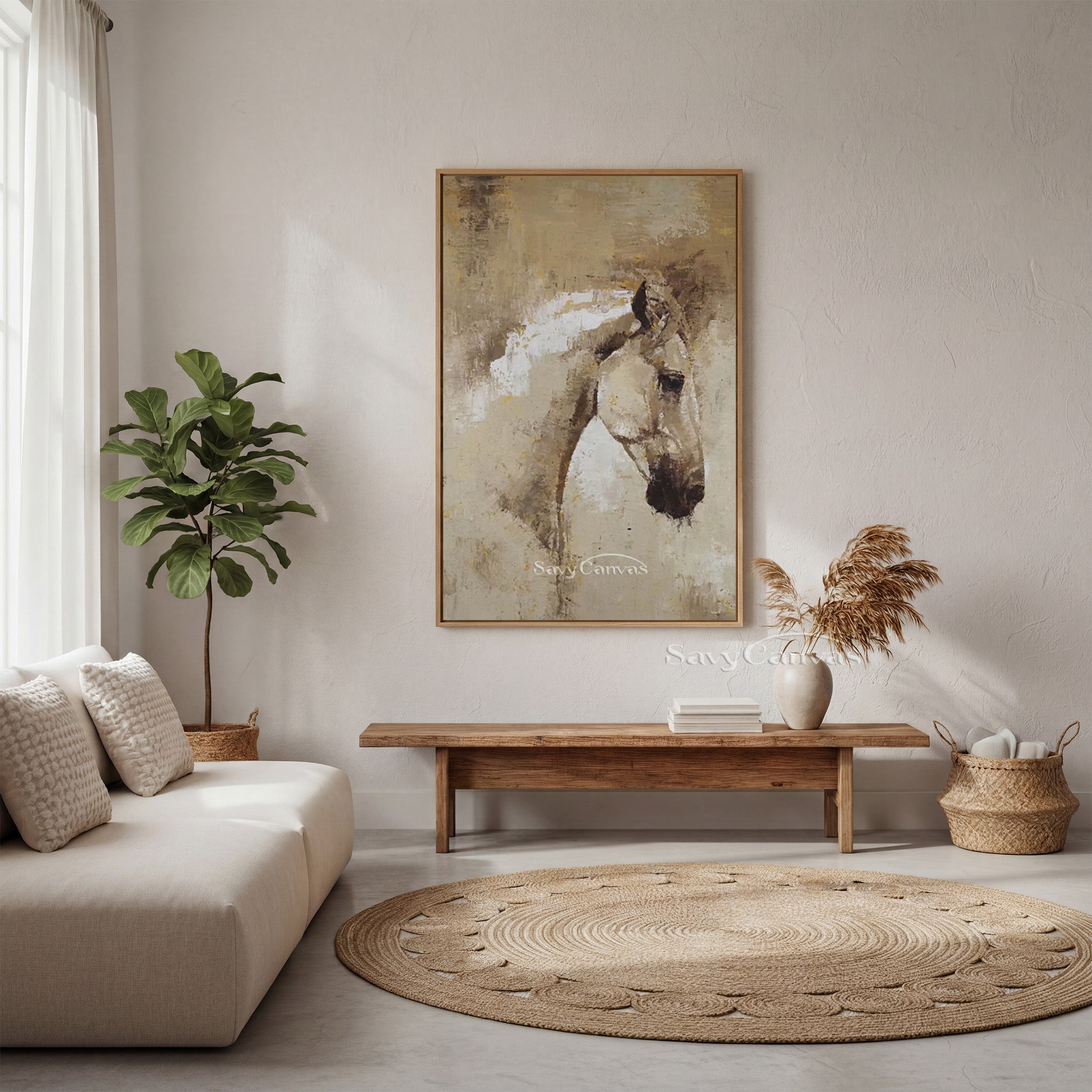 Minimalist Horse Head Oil Painting - Handmade Textured Wall Decor #SS 009