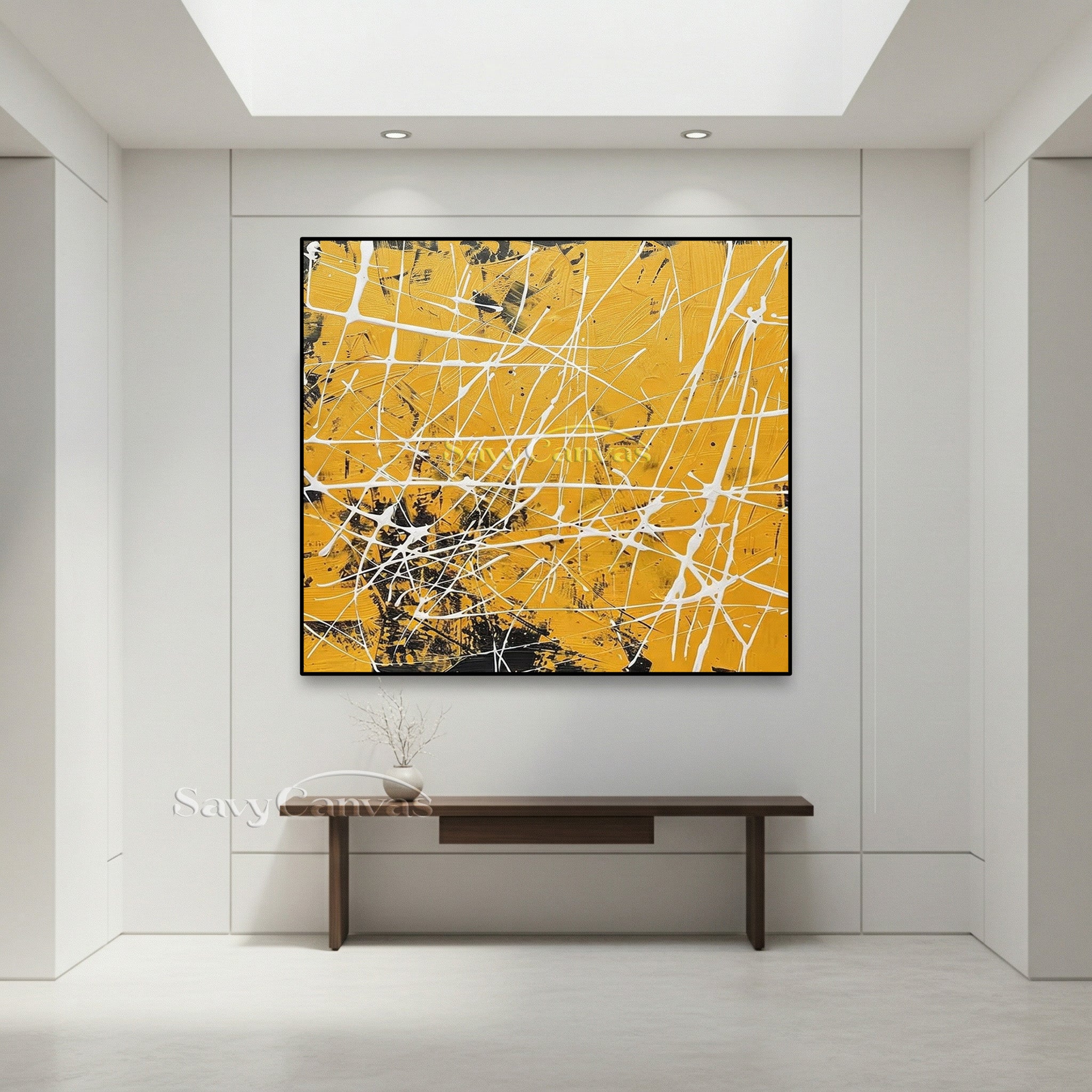 Abstract ibrant Yellow Painting | Modern Geometric Drip Art #JJ 455