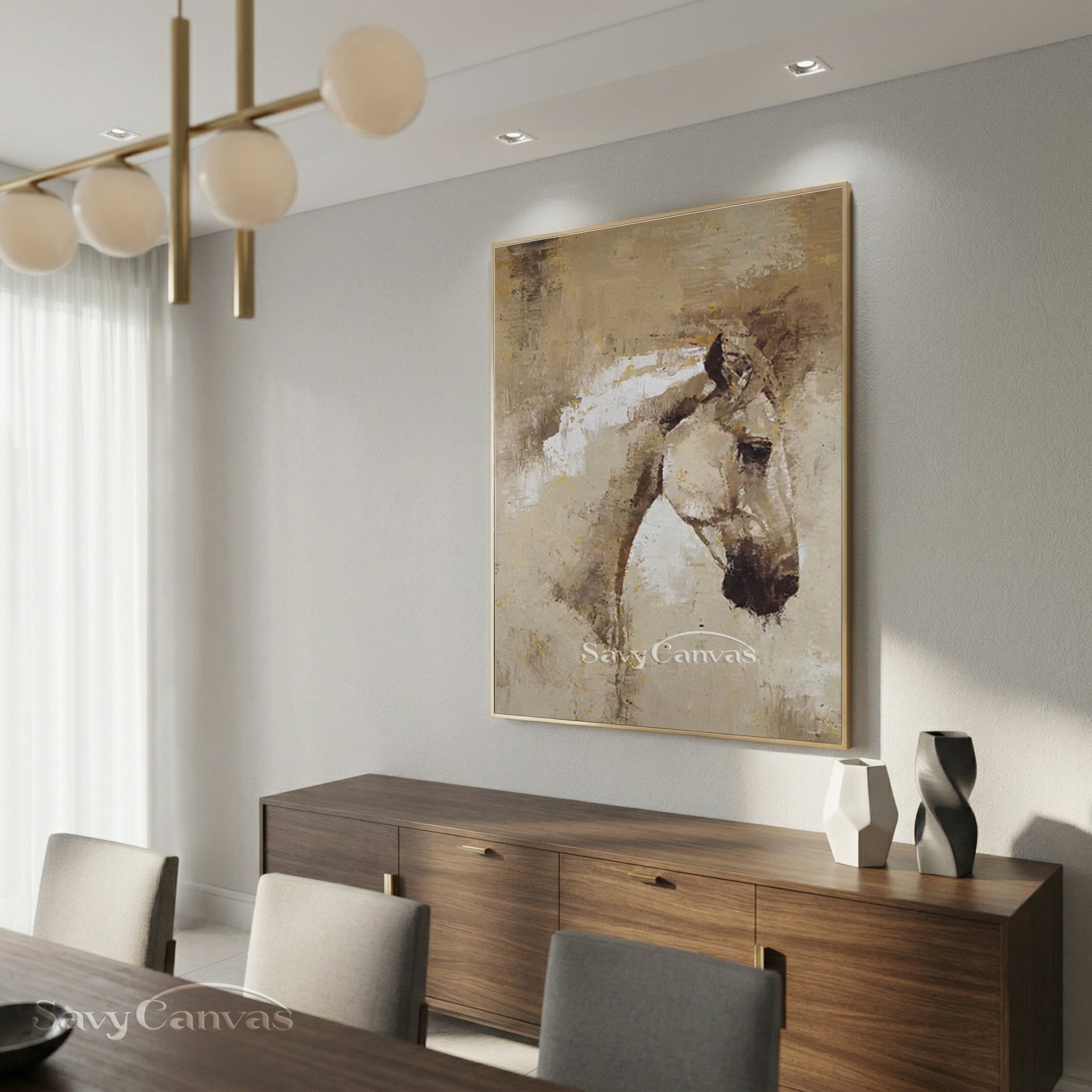 Minimalist Horse Head Oil Painting - Handmade Textured Wall Decor #SS 009