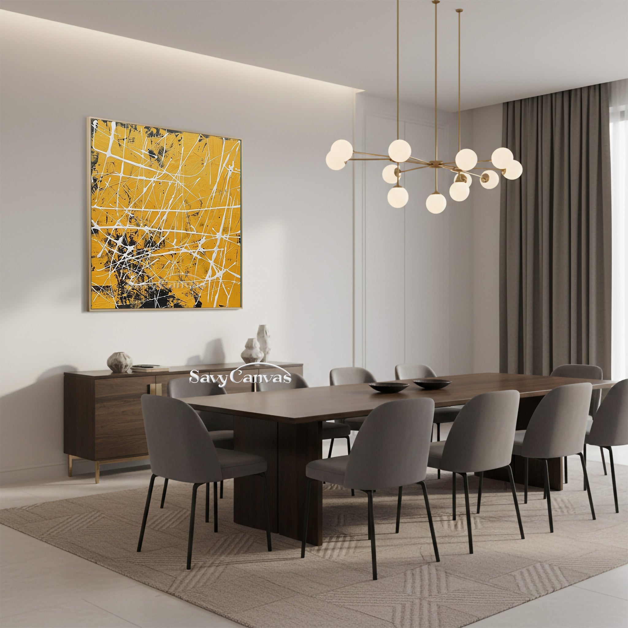 Abstract ibrant Yellow Painting | Modern Geometric Drip Art #JJ 455