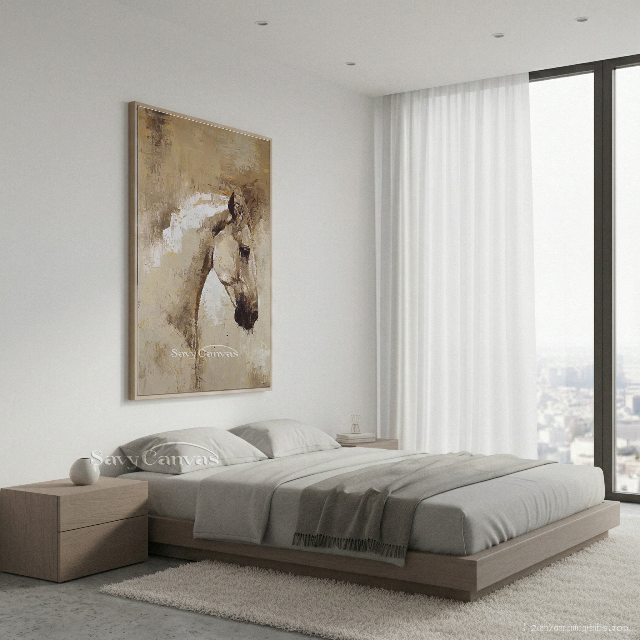 Minimalist Horse Head Oil Painting - Handmade Textured Wall Decor #SS 009