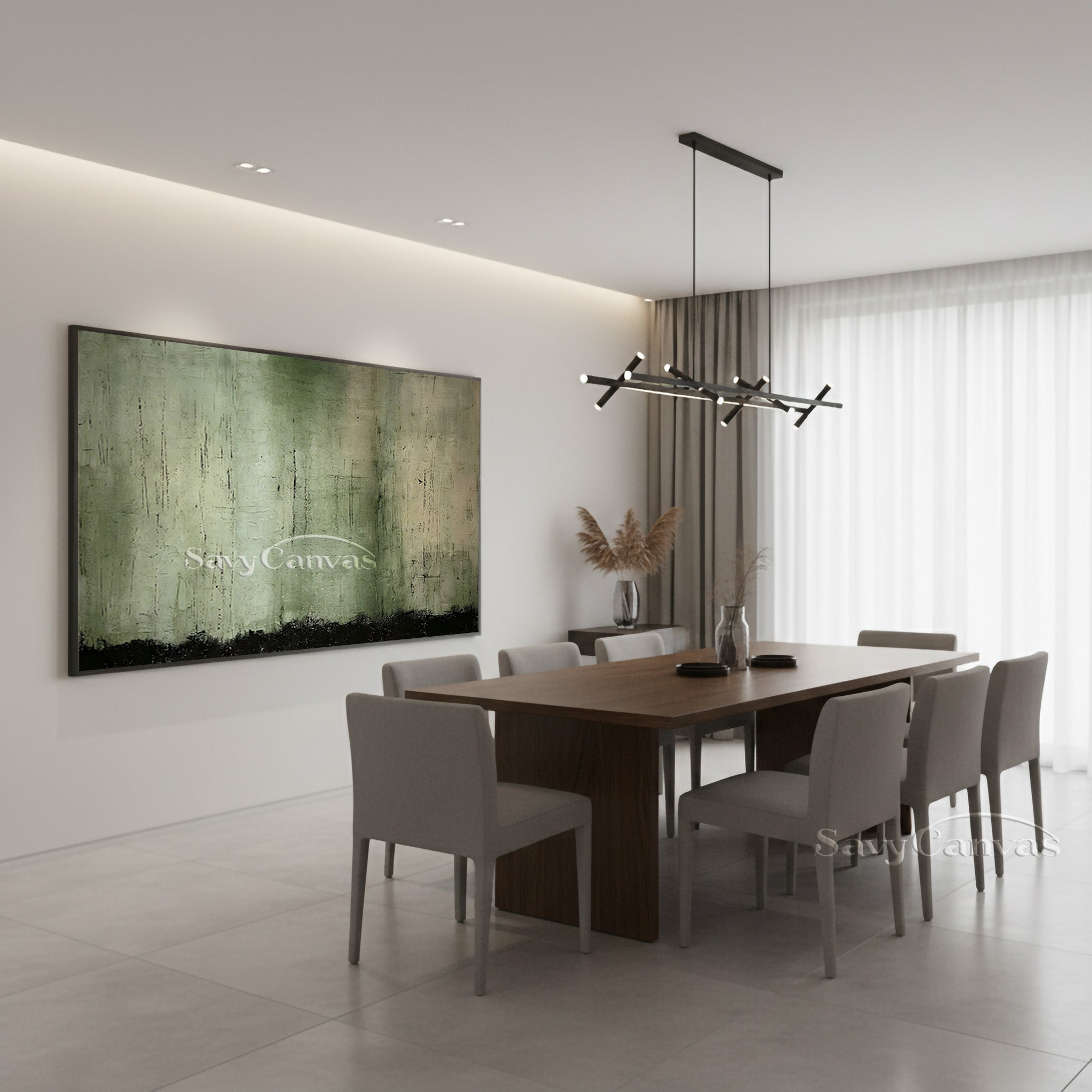 Wabi-Sabi Style Green Texture Oil Painting for Living Room #SS 031